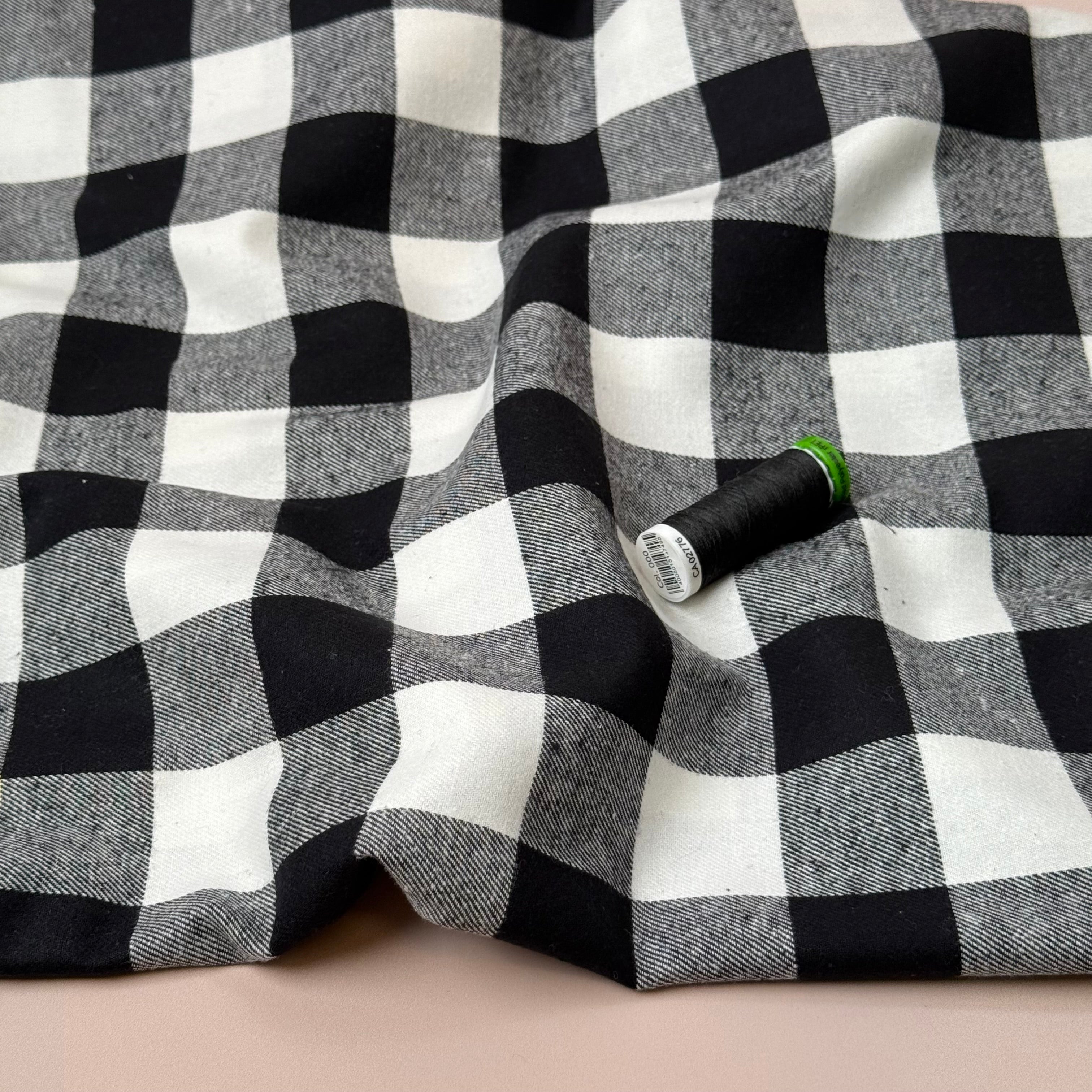 Gingham Black & White Brushed Cotton Flannel