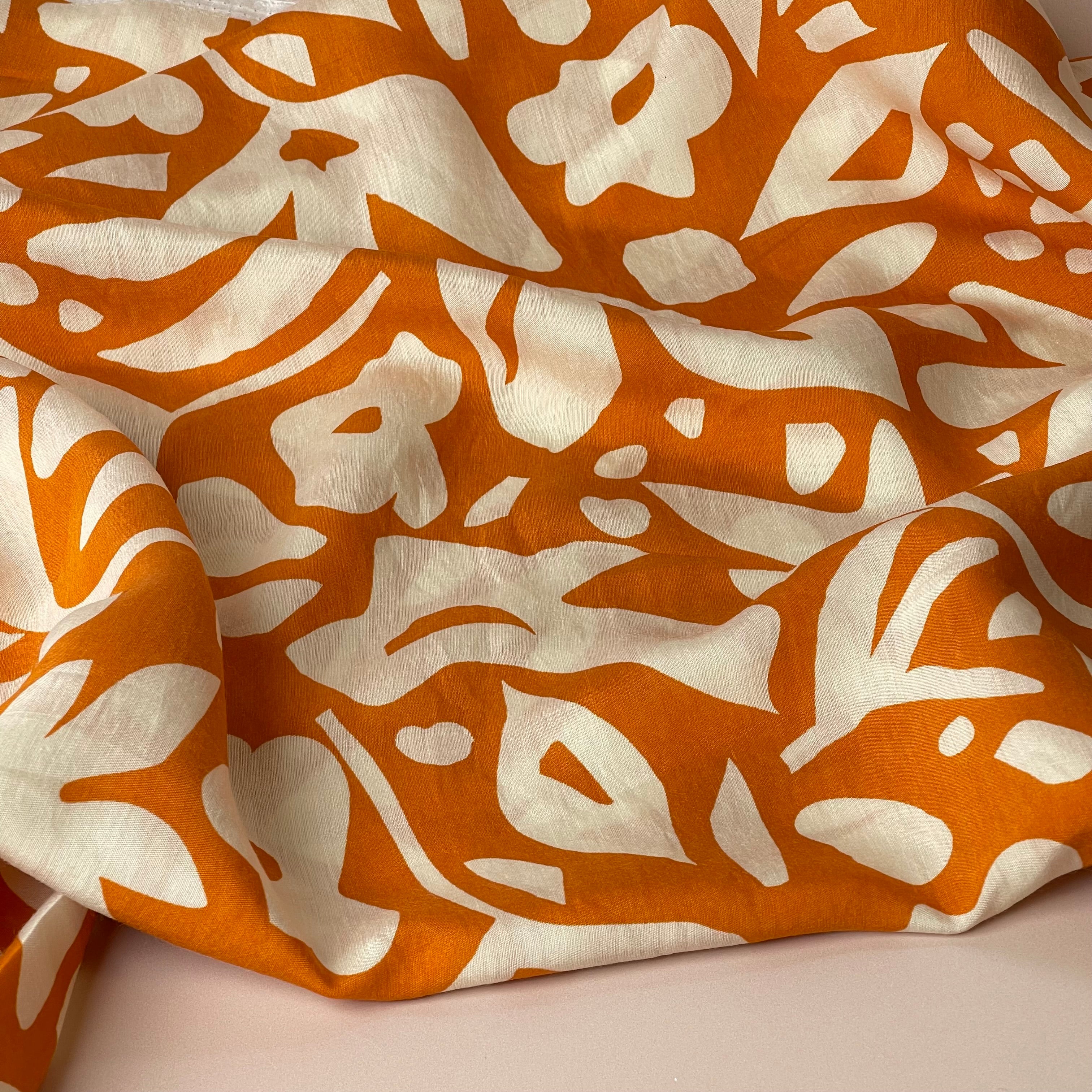 Graphic Foliage Earthy Orange Viscose Blend Fabric
