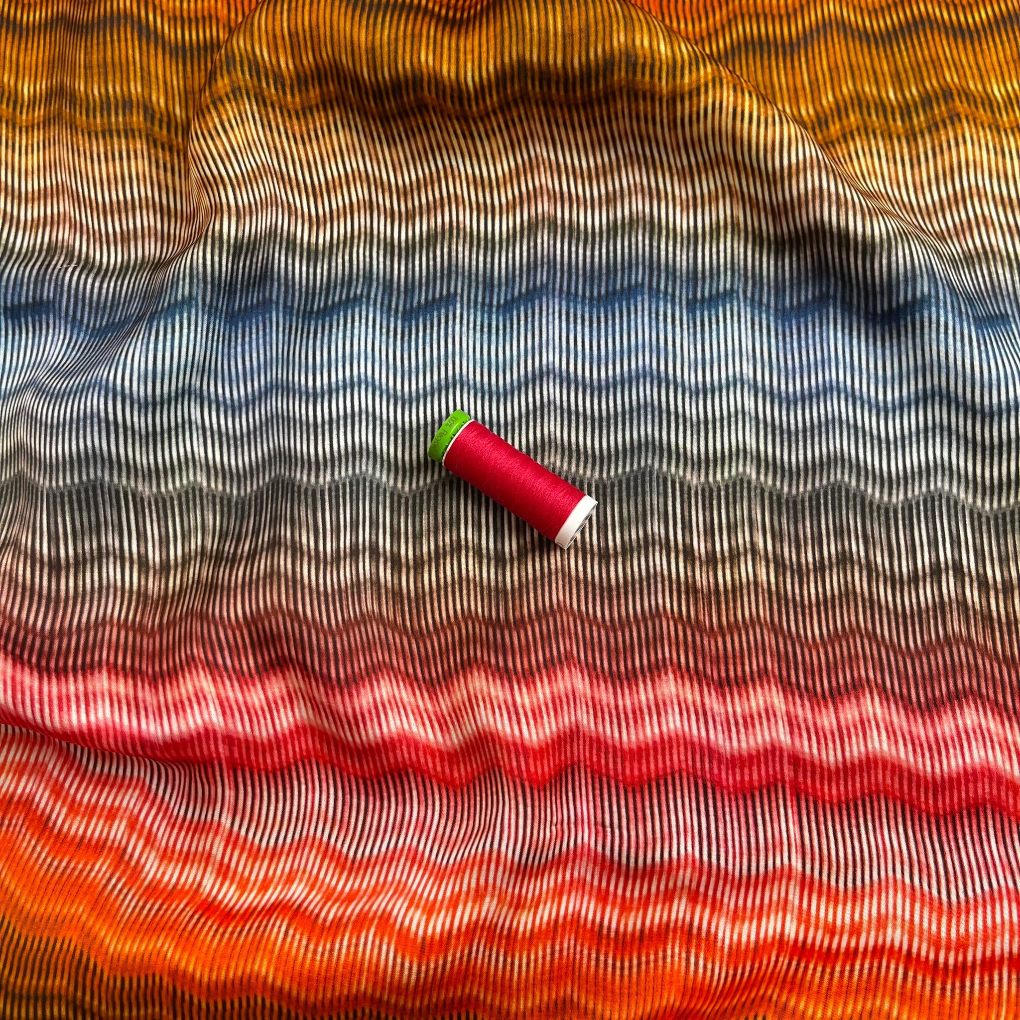 Hazy Waves in Sunset Viscose Sateen Fabric