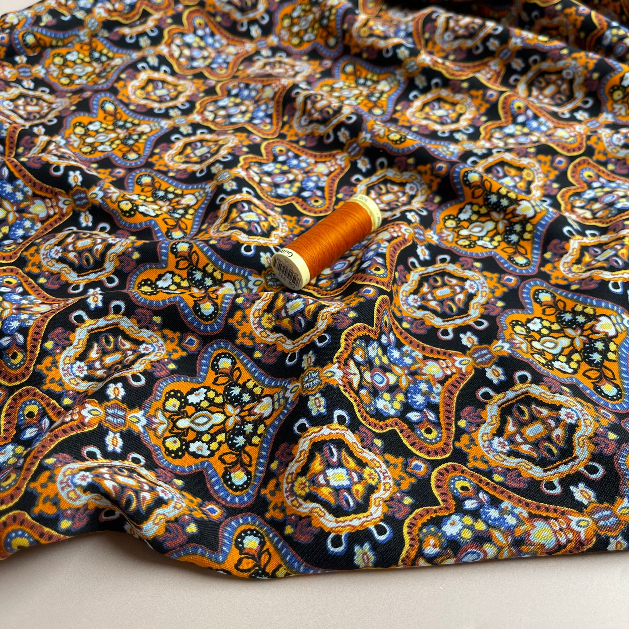 REMNANT 0.44 Metre - Damascus in Cognac Viscose Twill Fabric