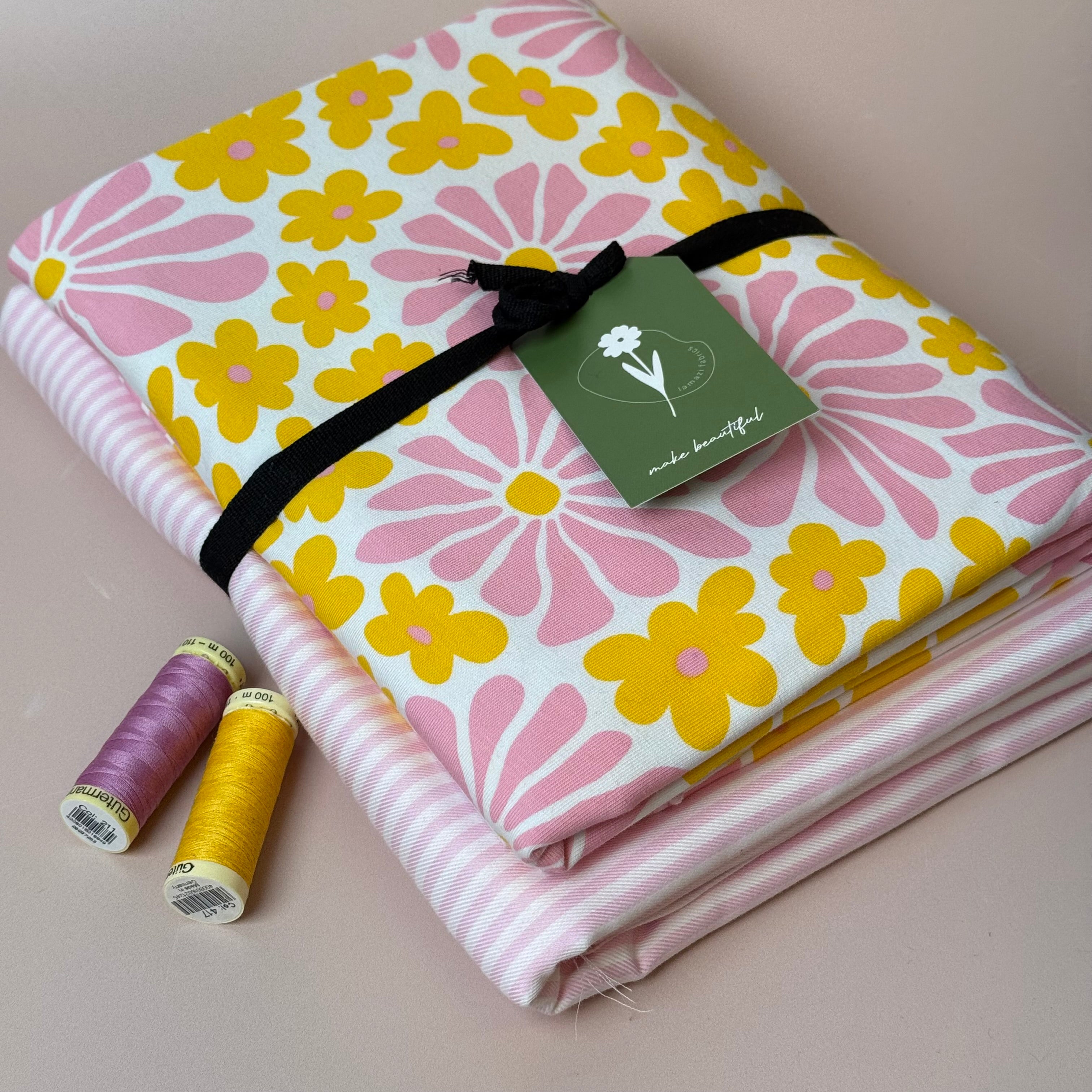 Limited Edition - Luxury Pyjama Kit with Pink Stripe Cotton and Flower Jersey