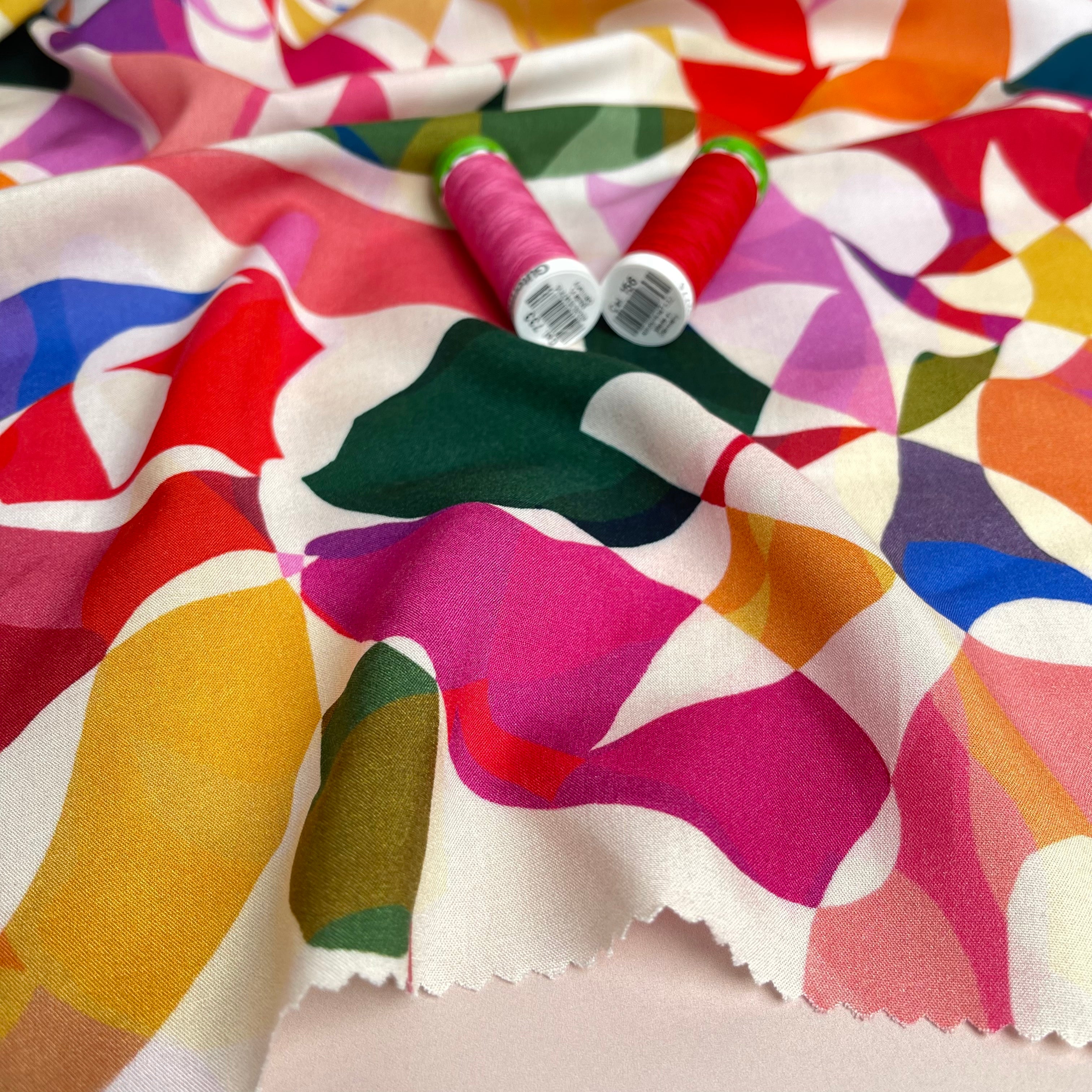 Summer Party - Rainbow Leaves Spring Viscose Fabric
