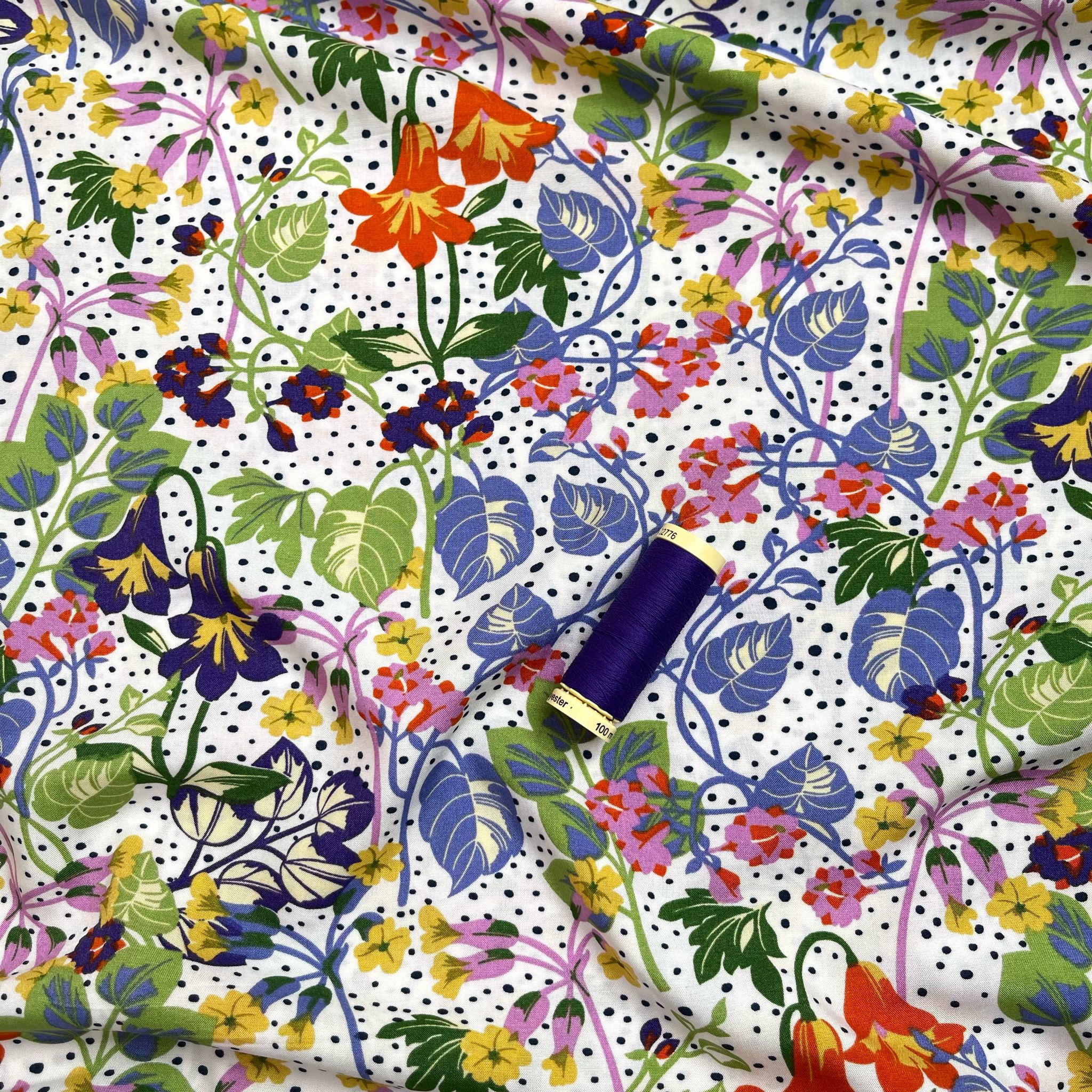 Tropical Foliage on White Viscose Fabric