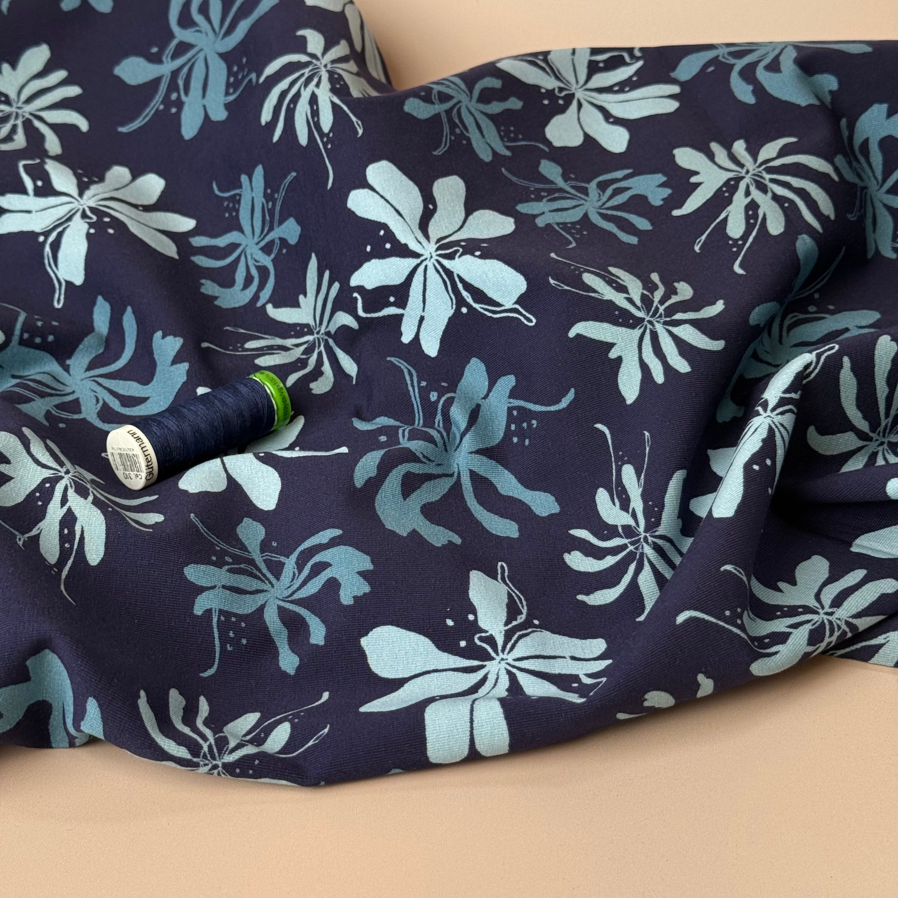 Danish Design - Blue Flowers on Navy Cotton Jersey