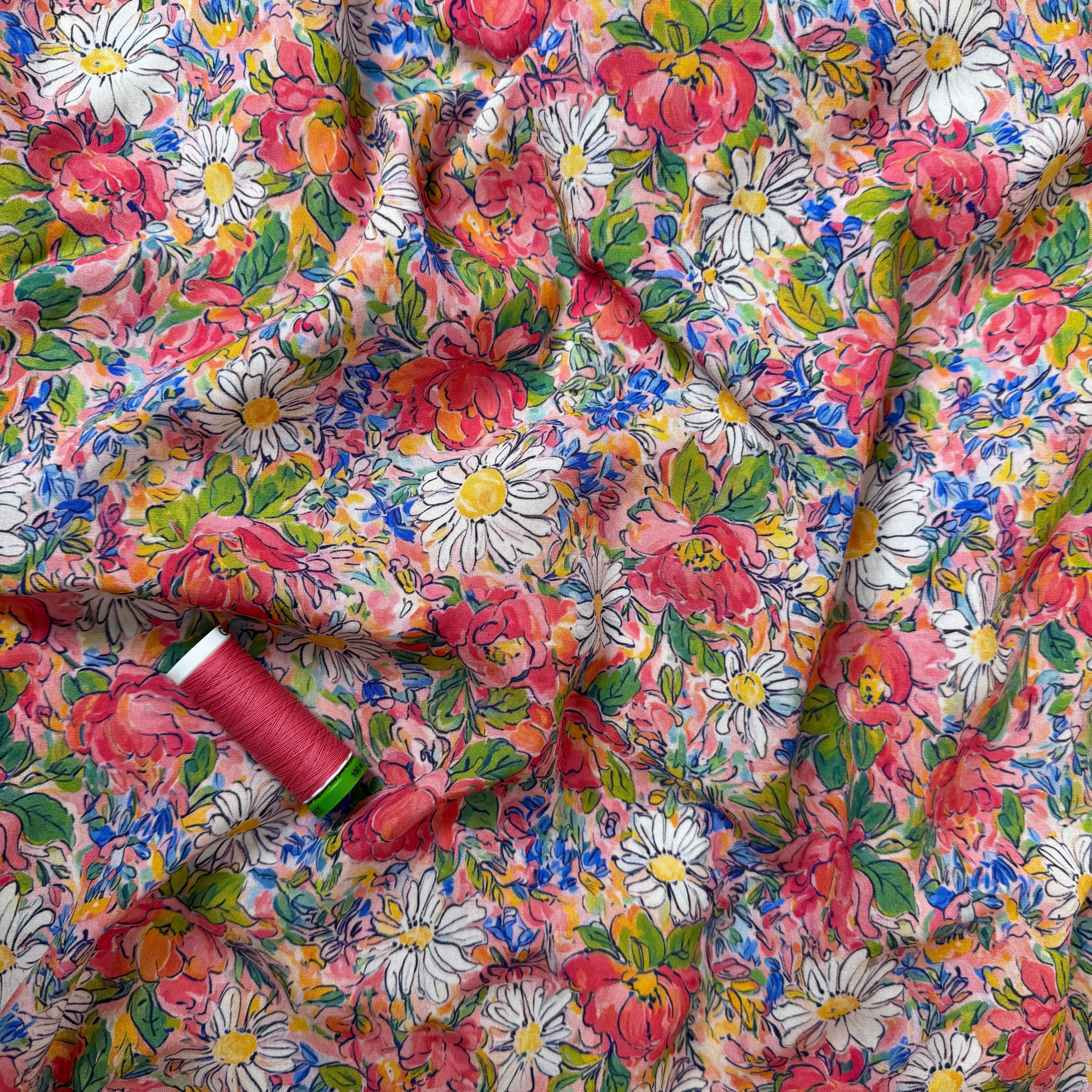 Daisies in Field LENZING™ ECOVERO™ Viscose Fabric
