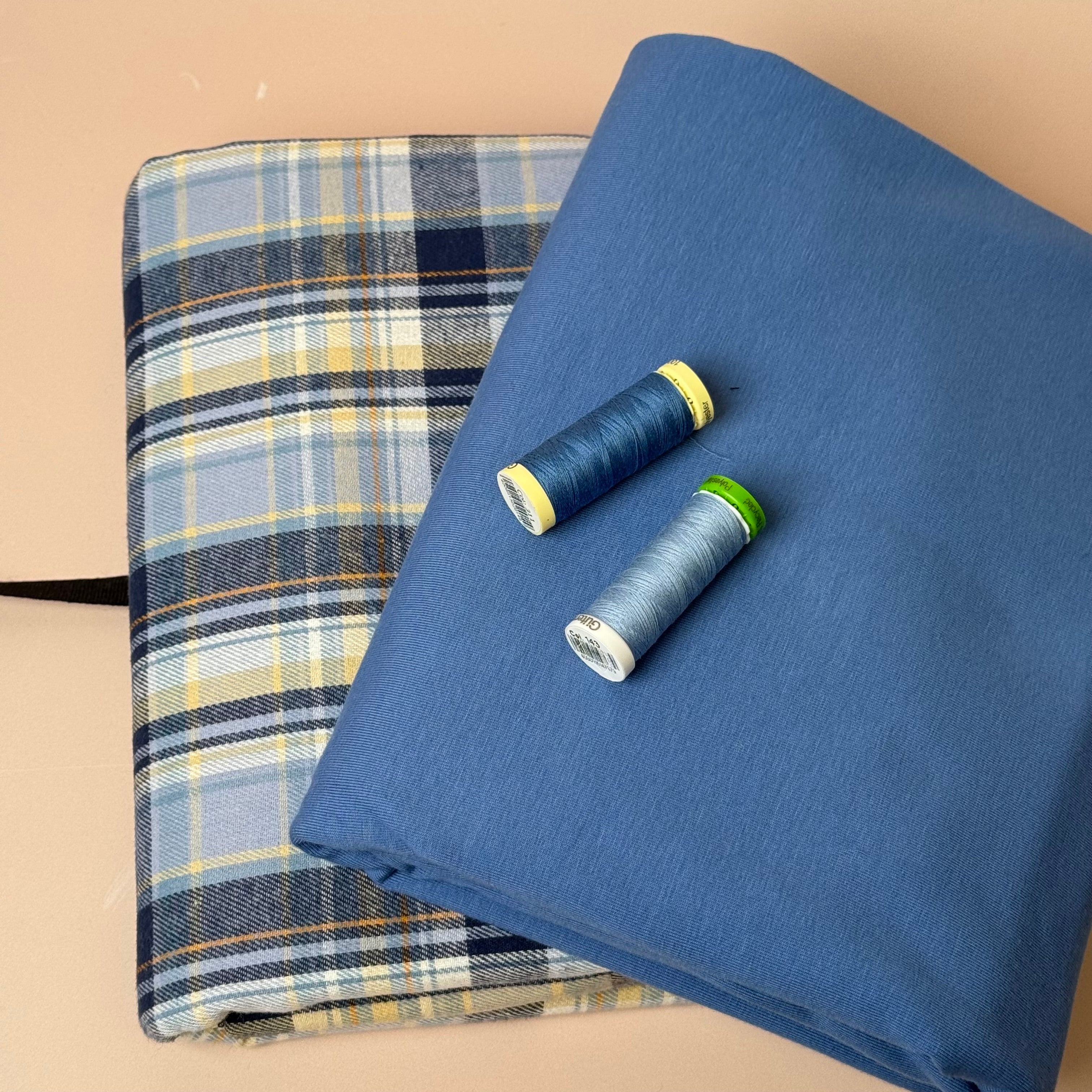 Limited Edition - Luxury Pyjama Kit with Blue Checked Cotton Flannel and Jersey
