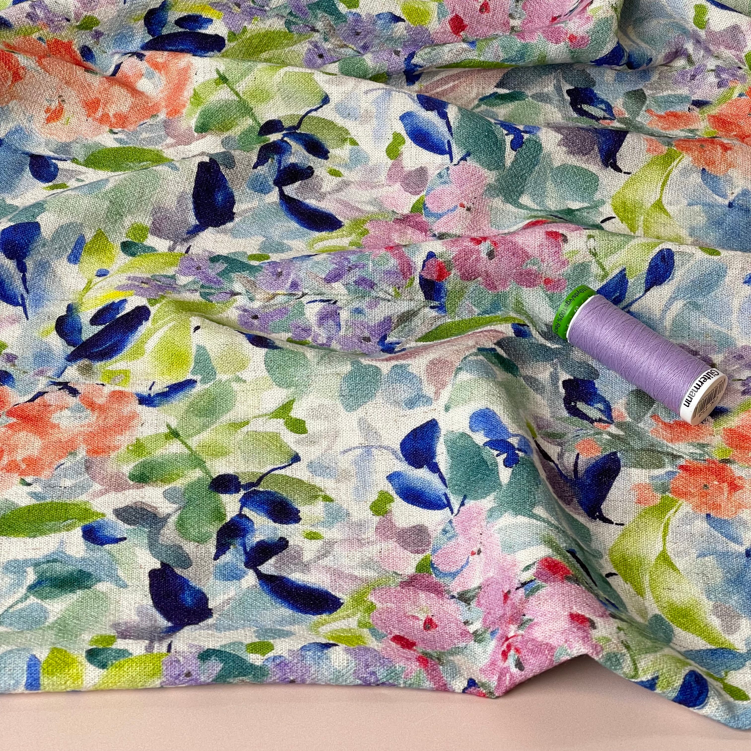 Summer Flowers Viscose Linen Crepe Fabric