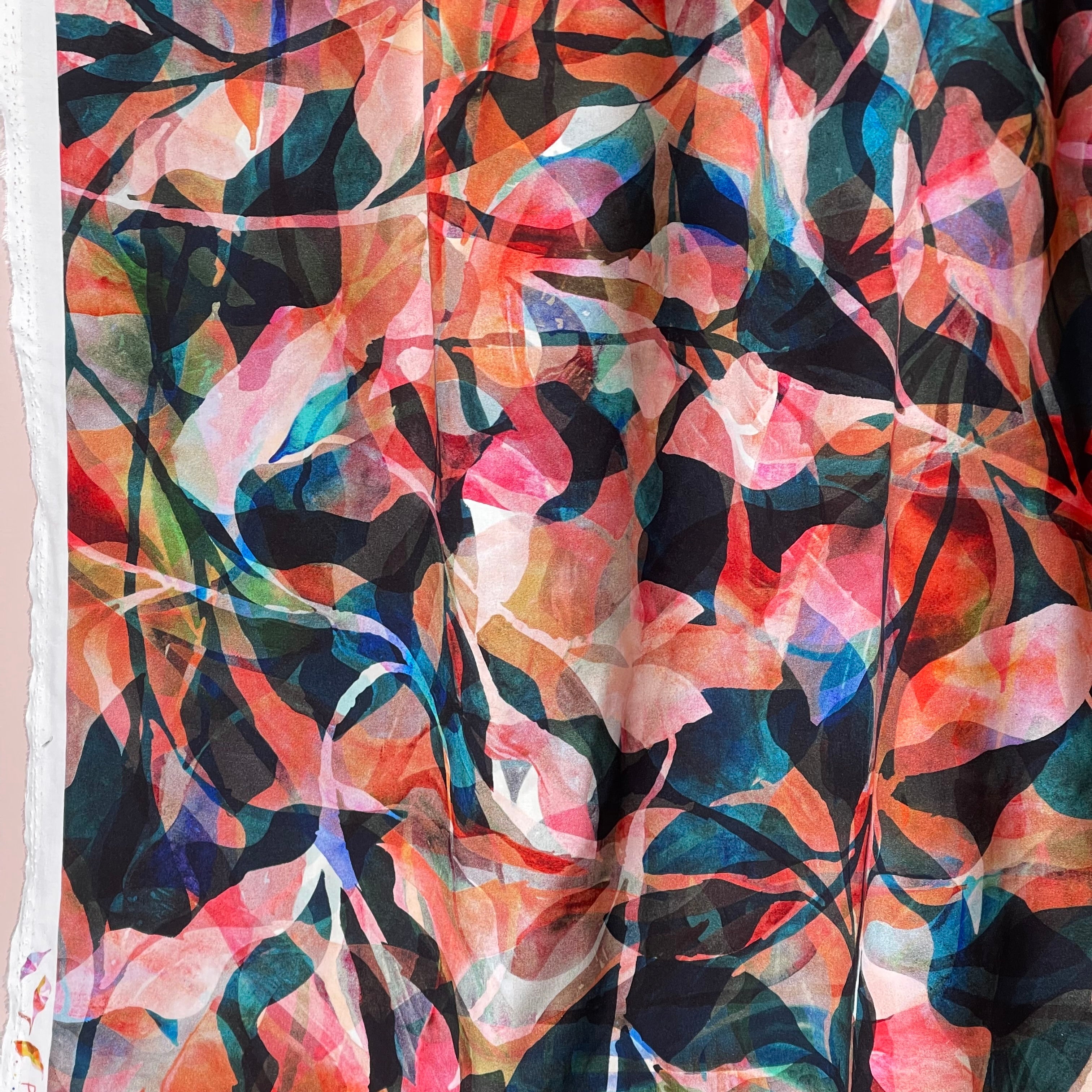 REMNANT 1 Metre - Summer Party - Painted Foliage Sunset Viscose Fabric