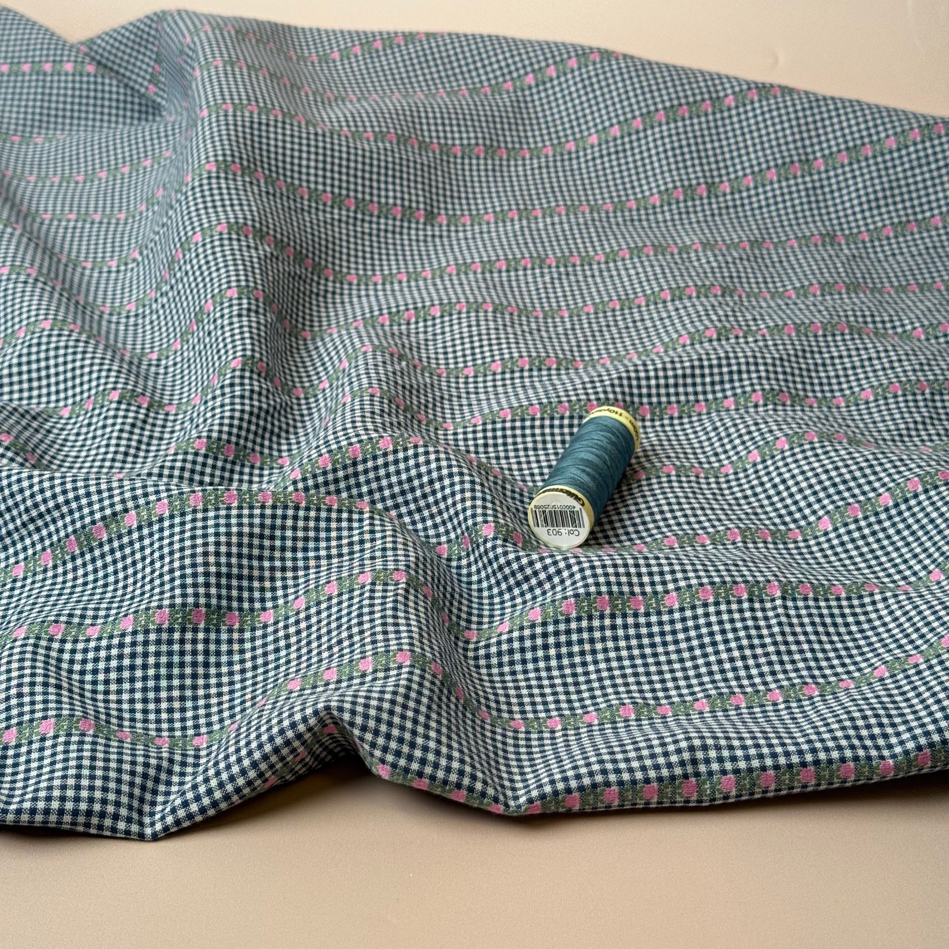 Tulips on Navy Gingham Yarn Dyed Cotton Jacquard