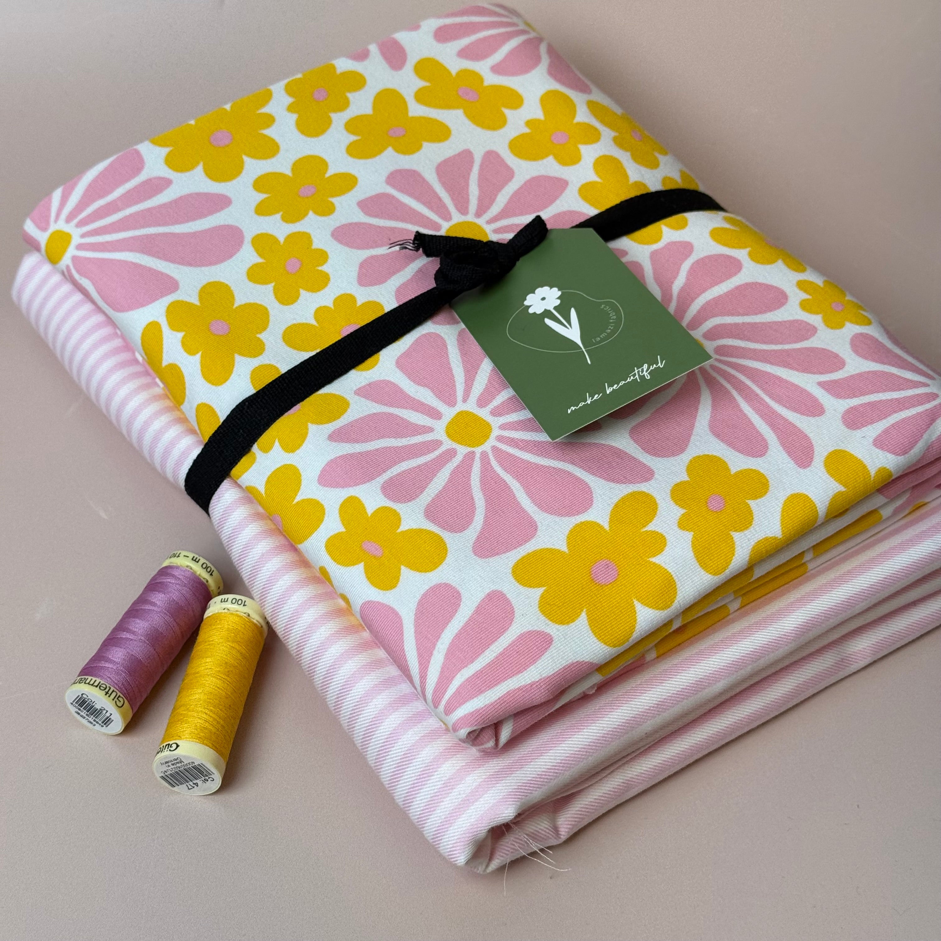 Limited Edition - Luxury Pyjama Kit with Pink Stripe Cotton and Flower Jersey