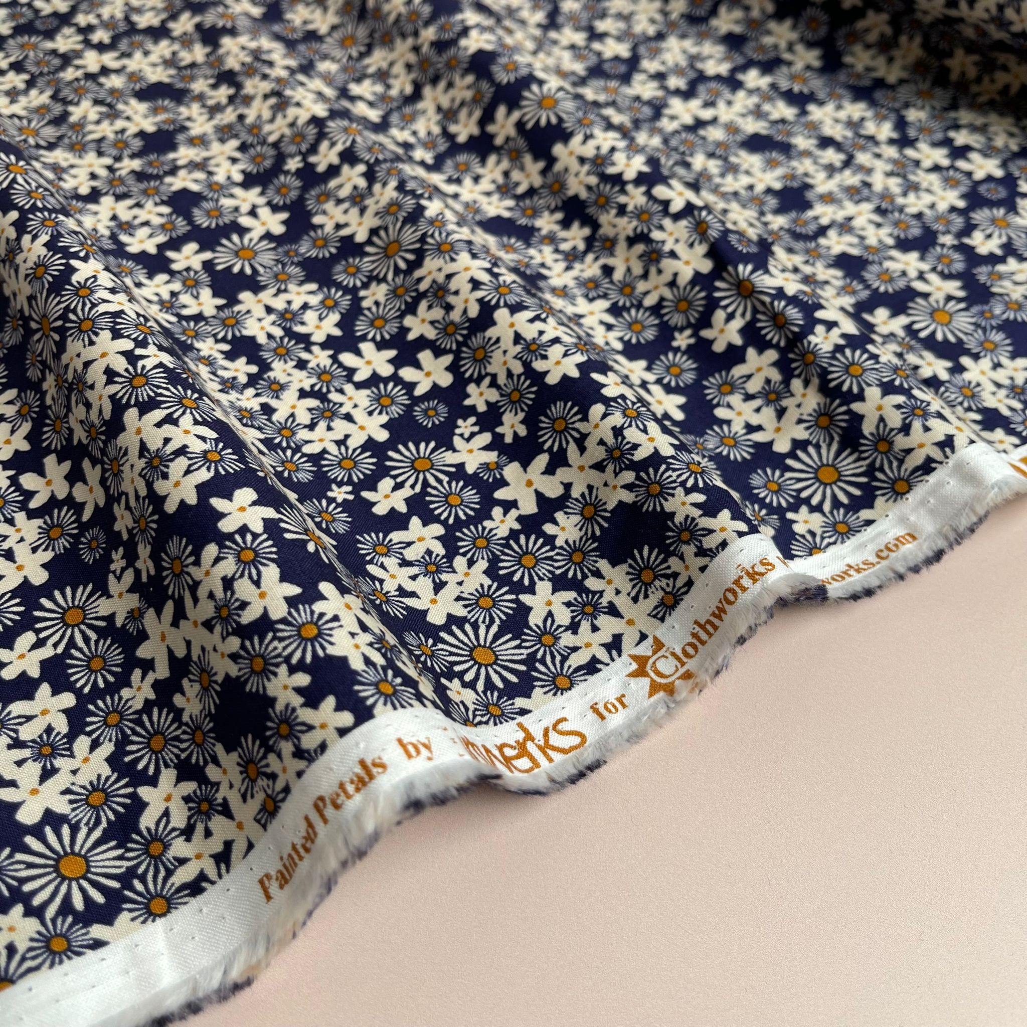 Ditsy Daisy on Navy Cotton Poplin Fabric