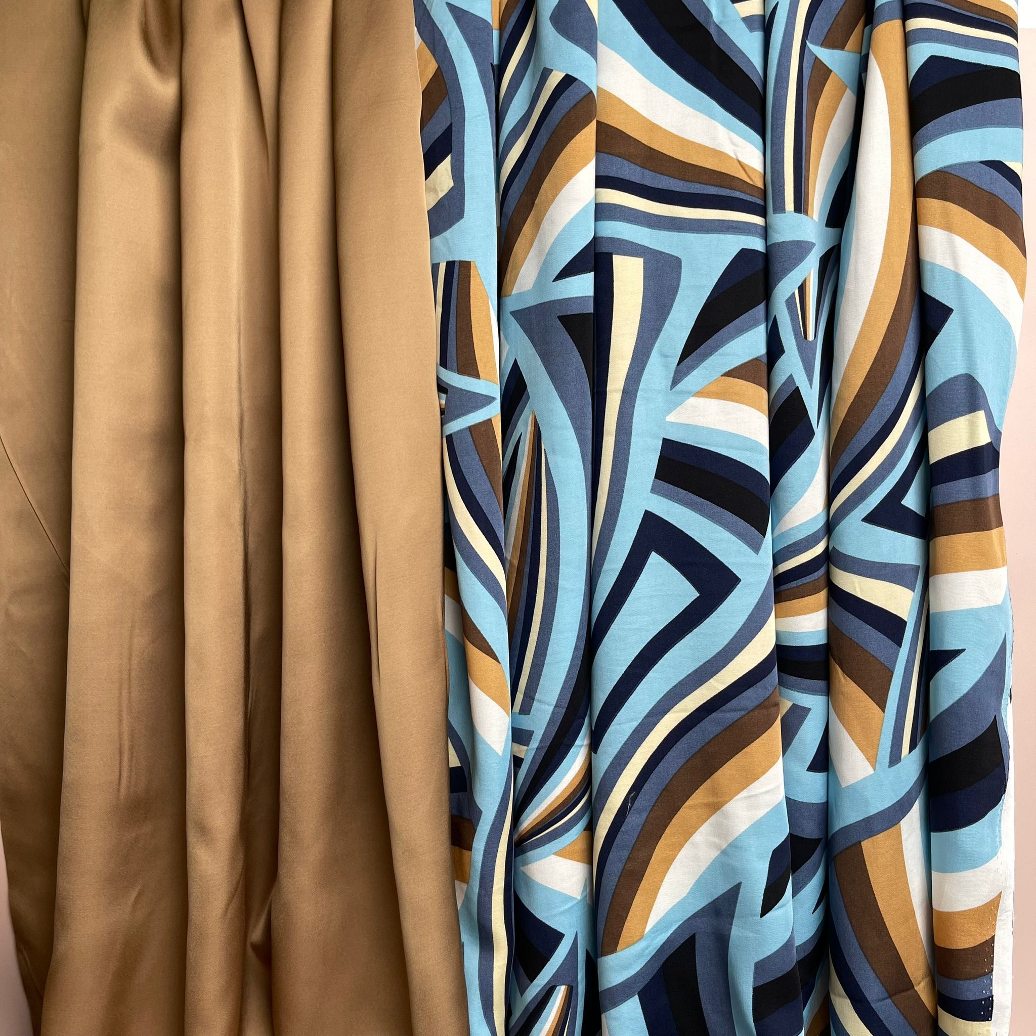 REMNANT 1.04 metres - Abstract Neutral Waves Viscose Sateen Fabric