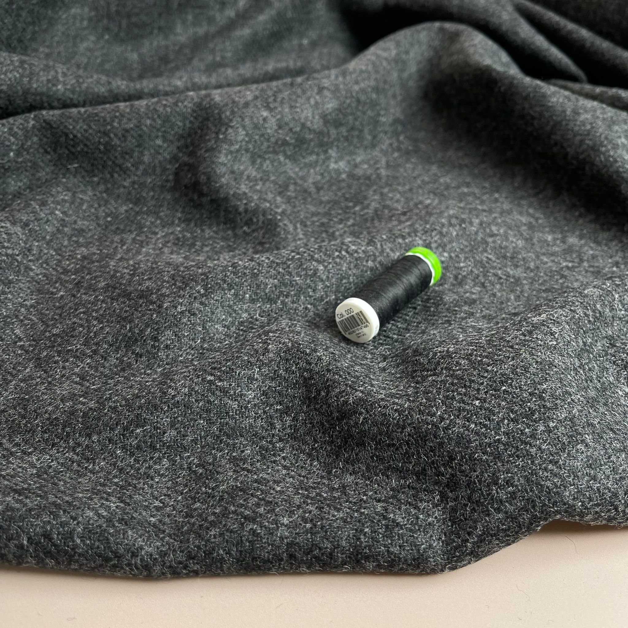 Deadstock Pure Wool Tweed Coating in Dark Grey