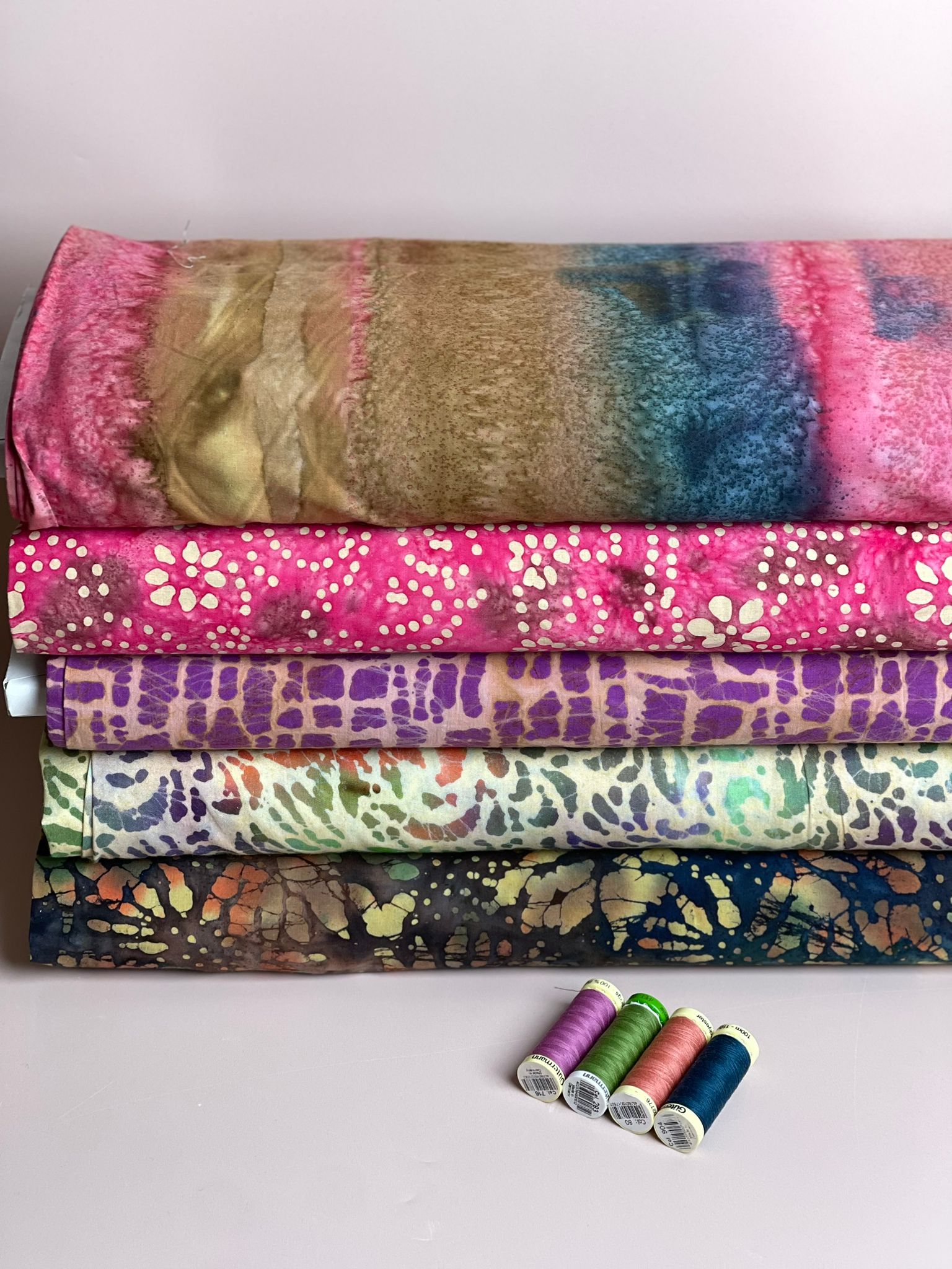 Batik Violet and Peach Cotton Fabric