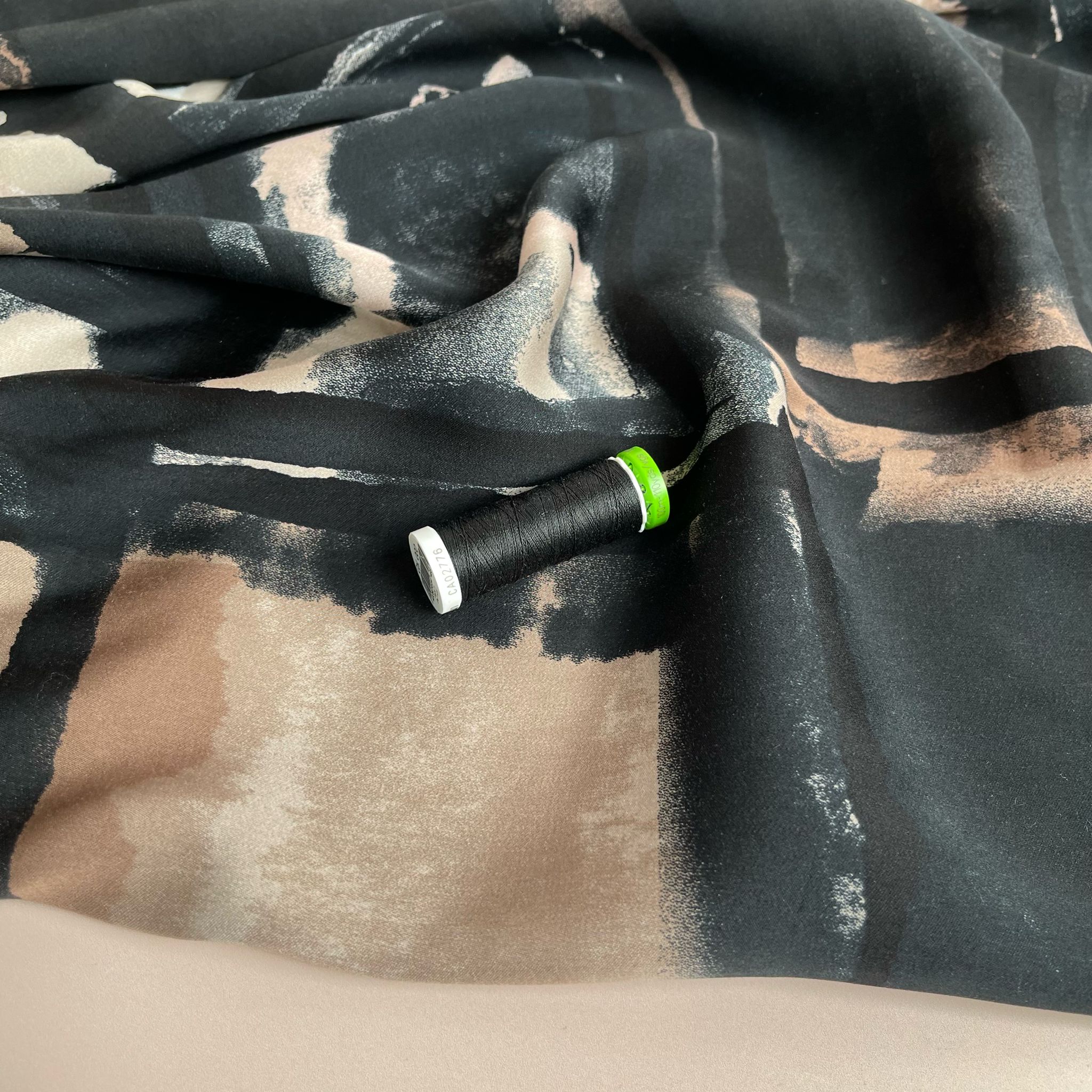 Artists Canvas in Beige and Black Viscose Sateen Fabric