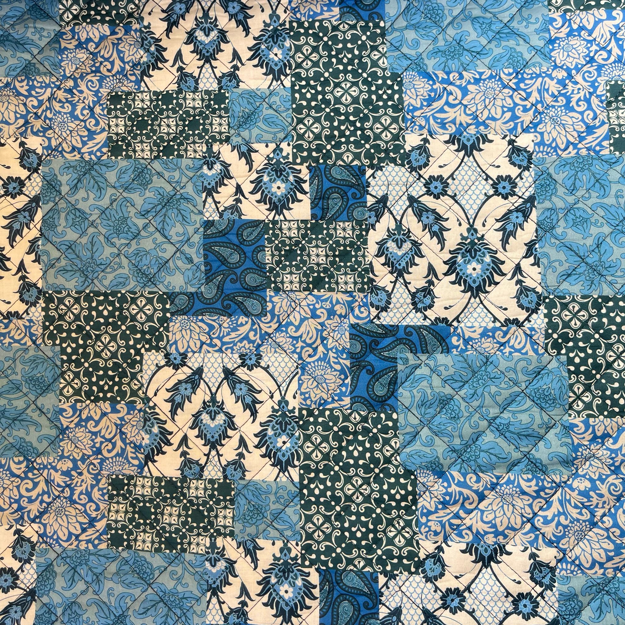 Blue Patchwork Paisley Quilted Cotton Fabric