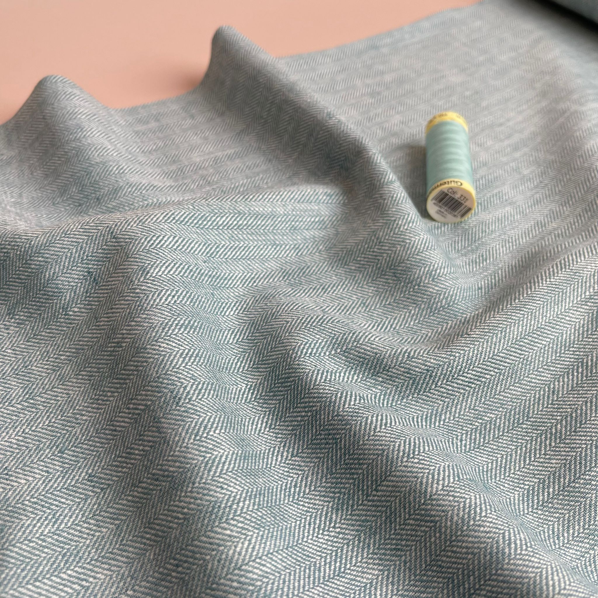 REMNANT 0.76 Metre - Chevron Duck Egg Linen Cotton Twill