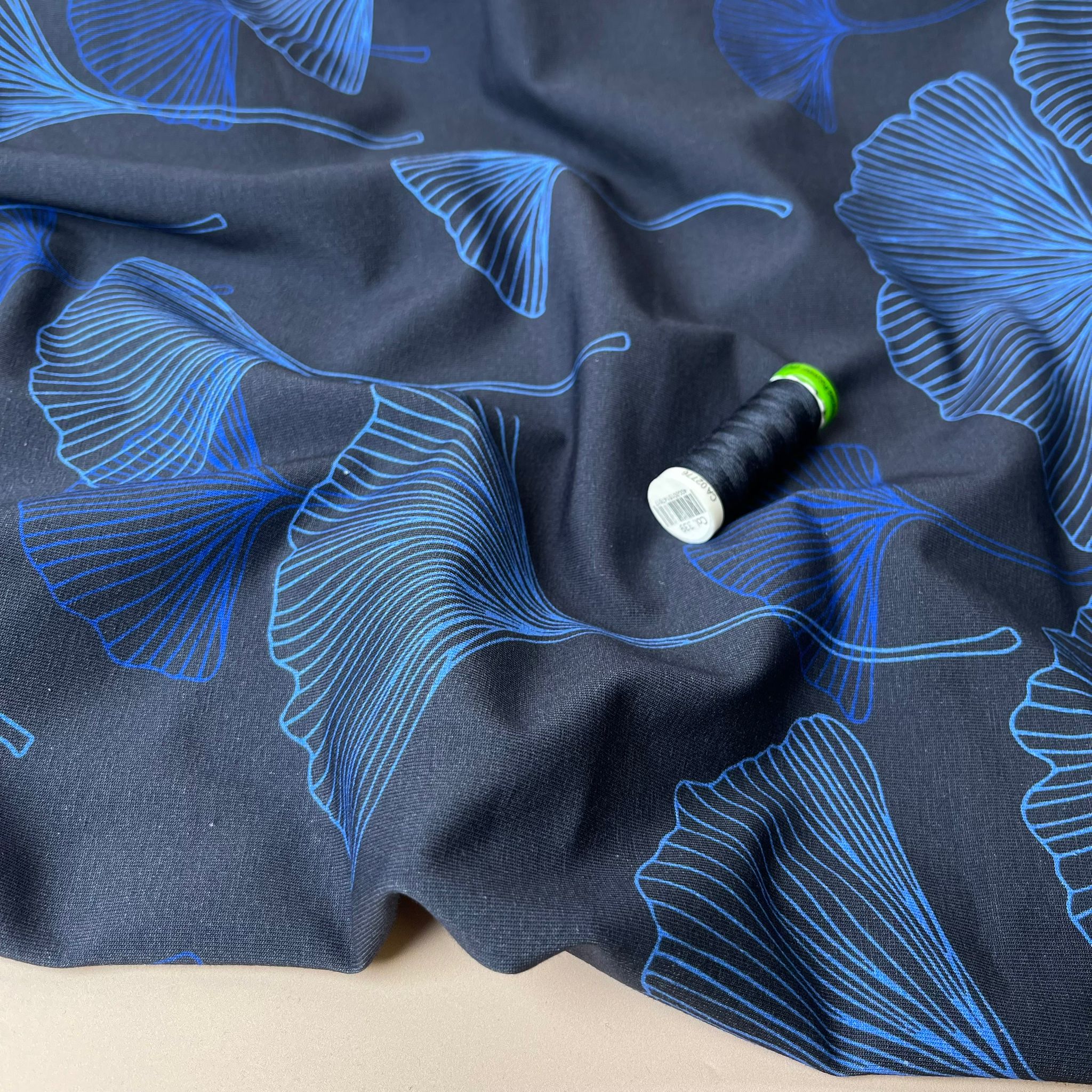 Danish Design - Large Gingko on Navy Cotton Jersey Fabric