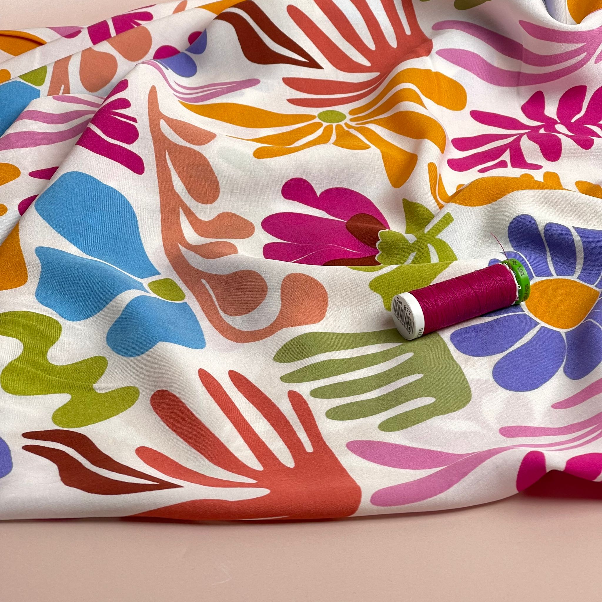 Pastel Rainbow Vacation Flowers Viscose Poplin Fabric