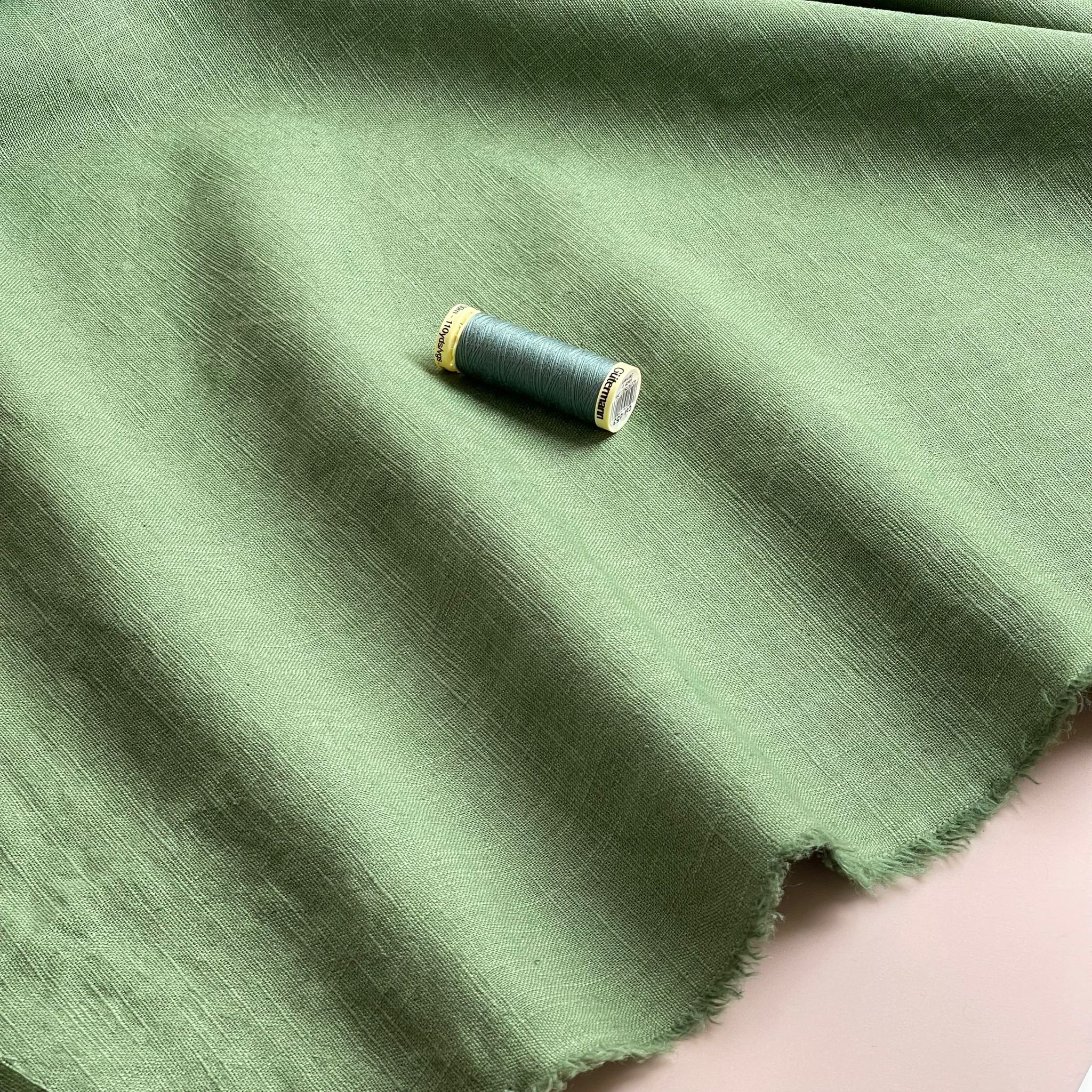 REMNANT 0.67 Metre - Breeze Artichoke Green - Enzyme Washed Linen Cotton Fabric