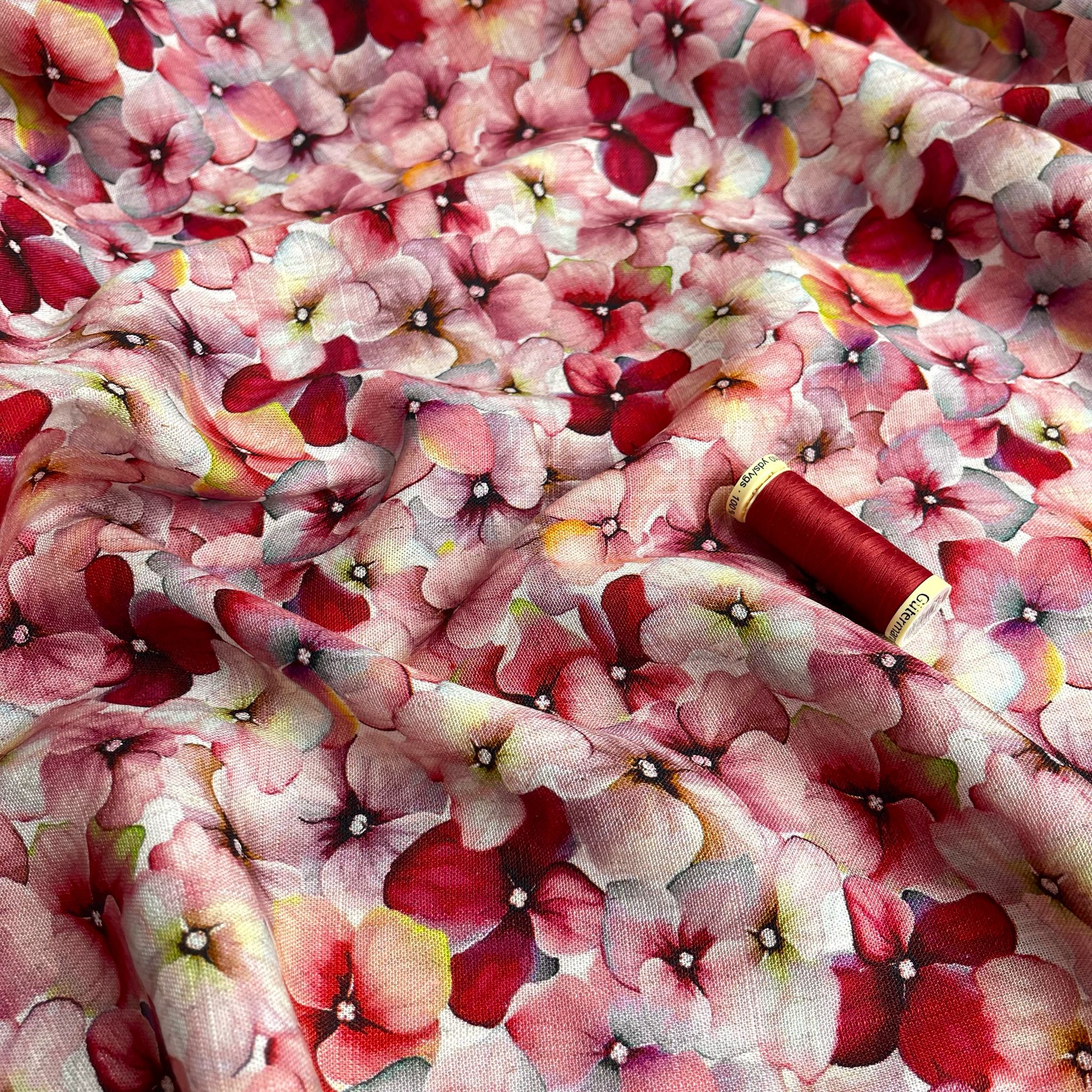REMNANT 0.49 Metre - Romantic Blossoms Viscose Linen Fabric