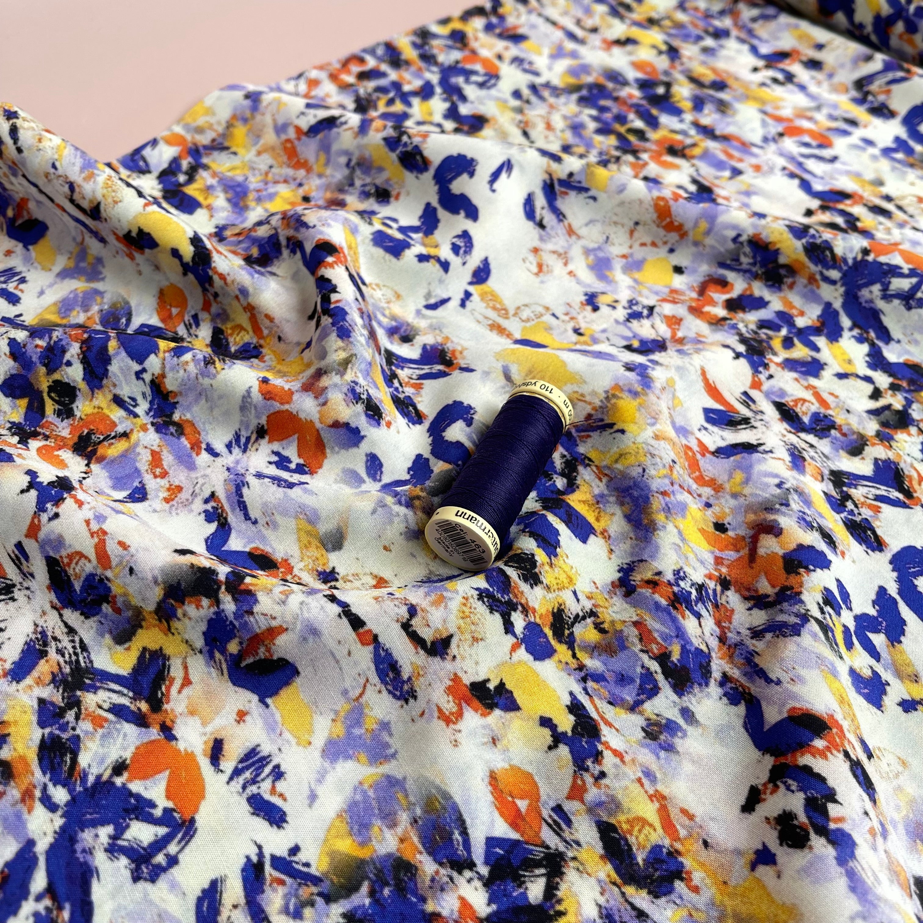 Abstract Hazy Purple Foliage Viscose Fabric