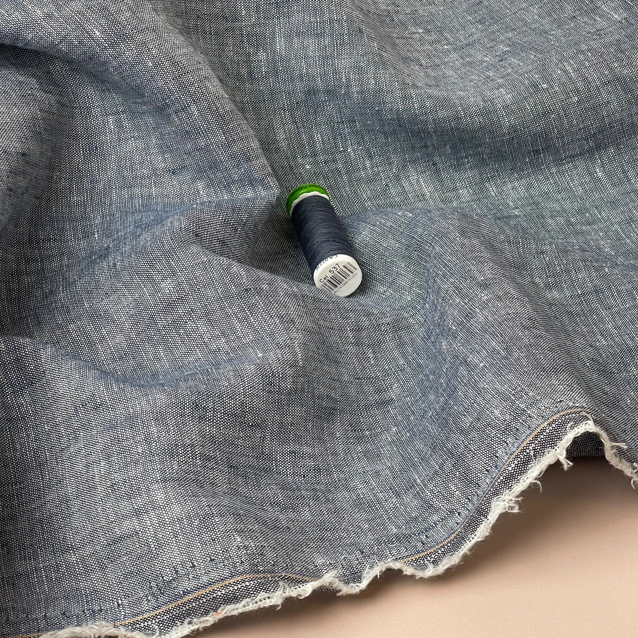 Yarn Dyed Pure Linen Fabric in Navy
