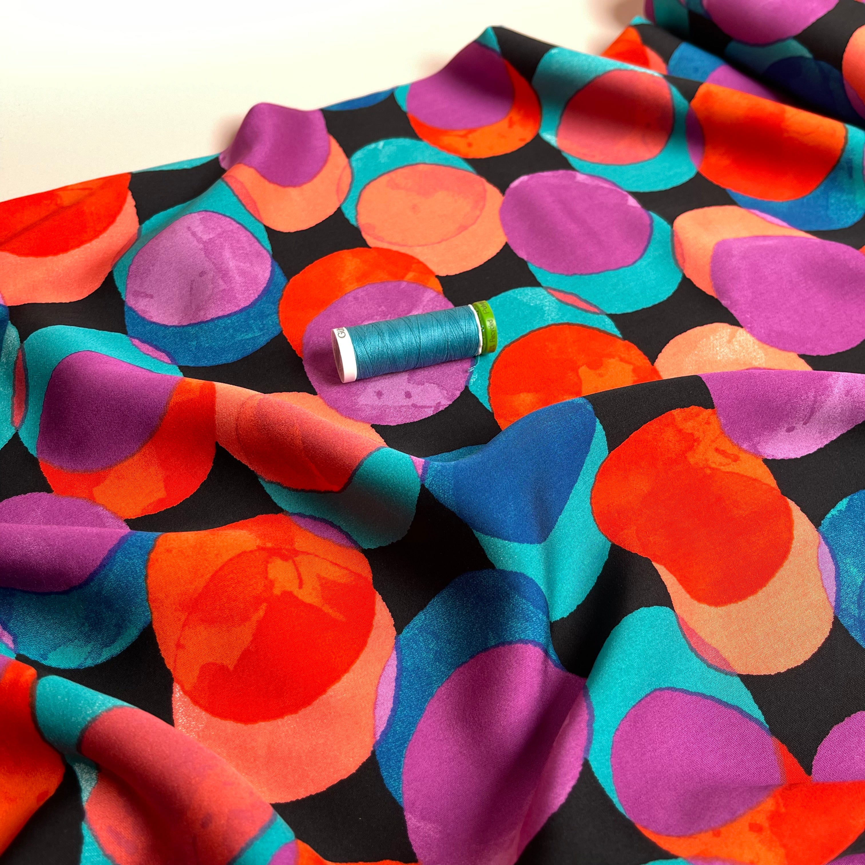 Watercolour Dots in Pink and Blue Viscose Sateen Fabric