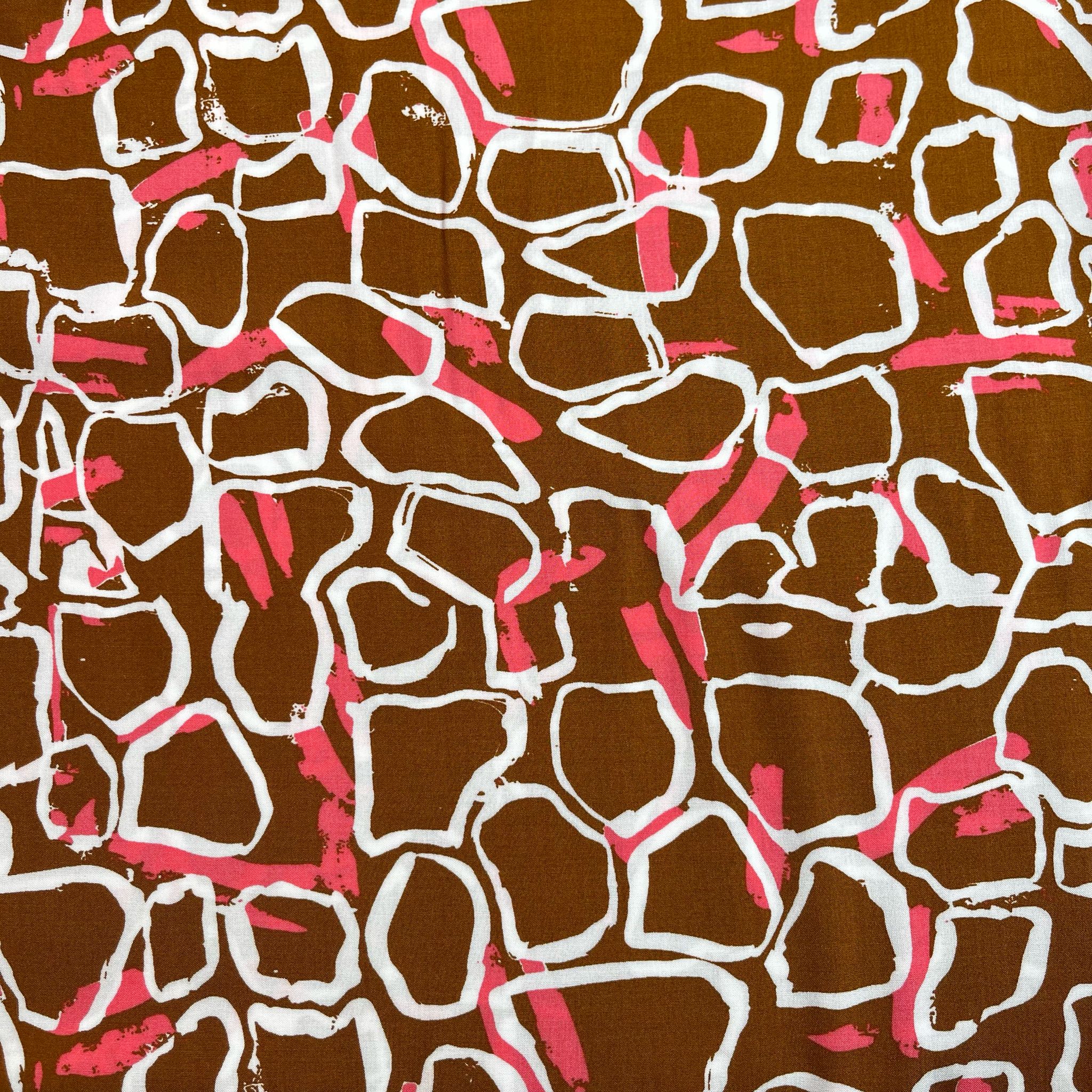 White Shapes on Brown Viscose Fabric
