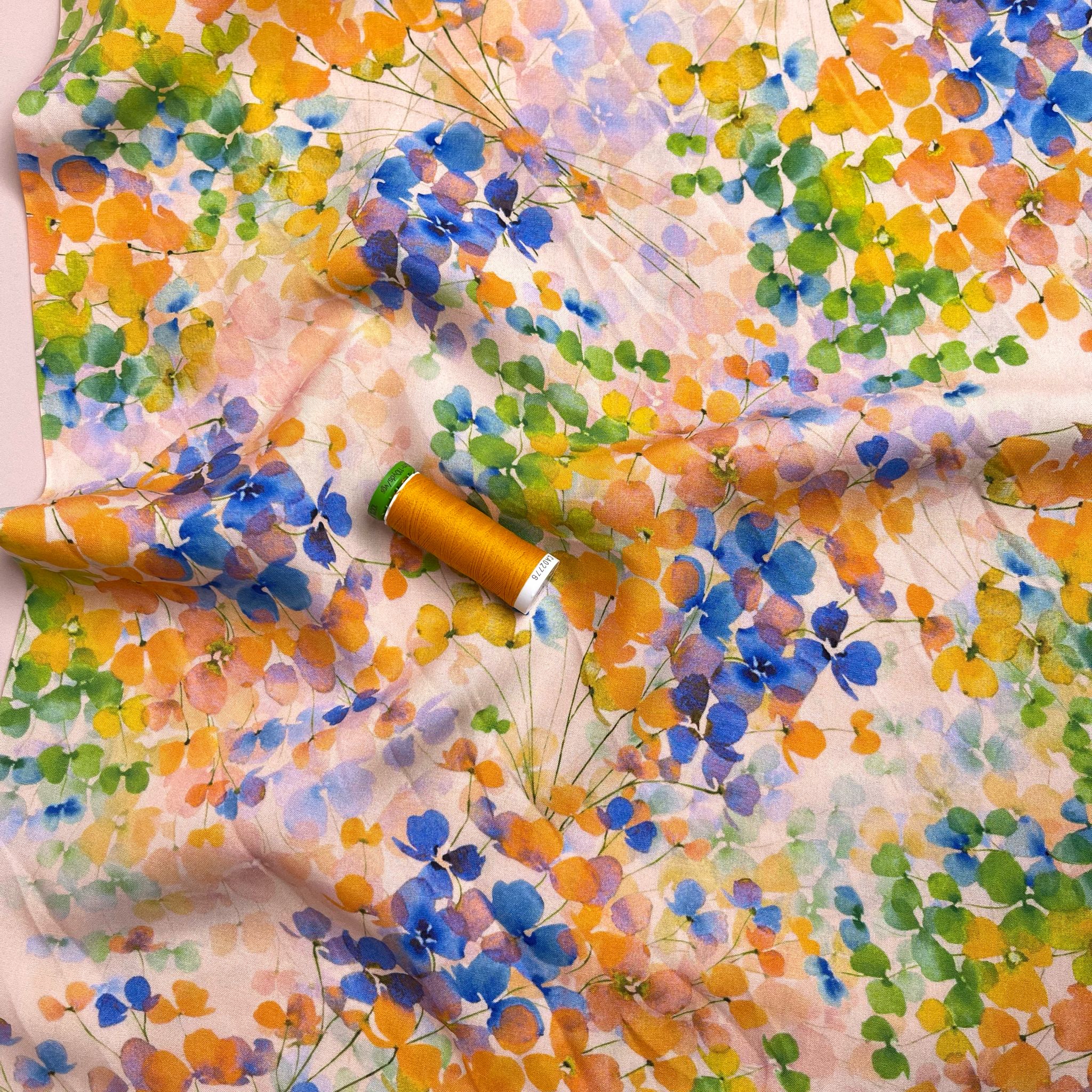 Watercolour Spring Blossoms Viscose Fabric