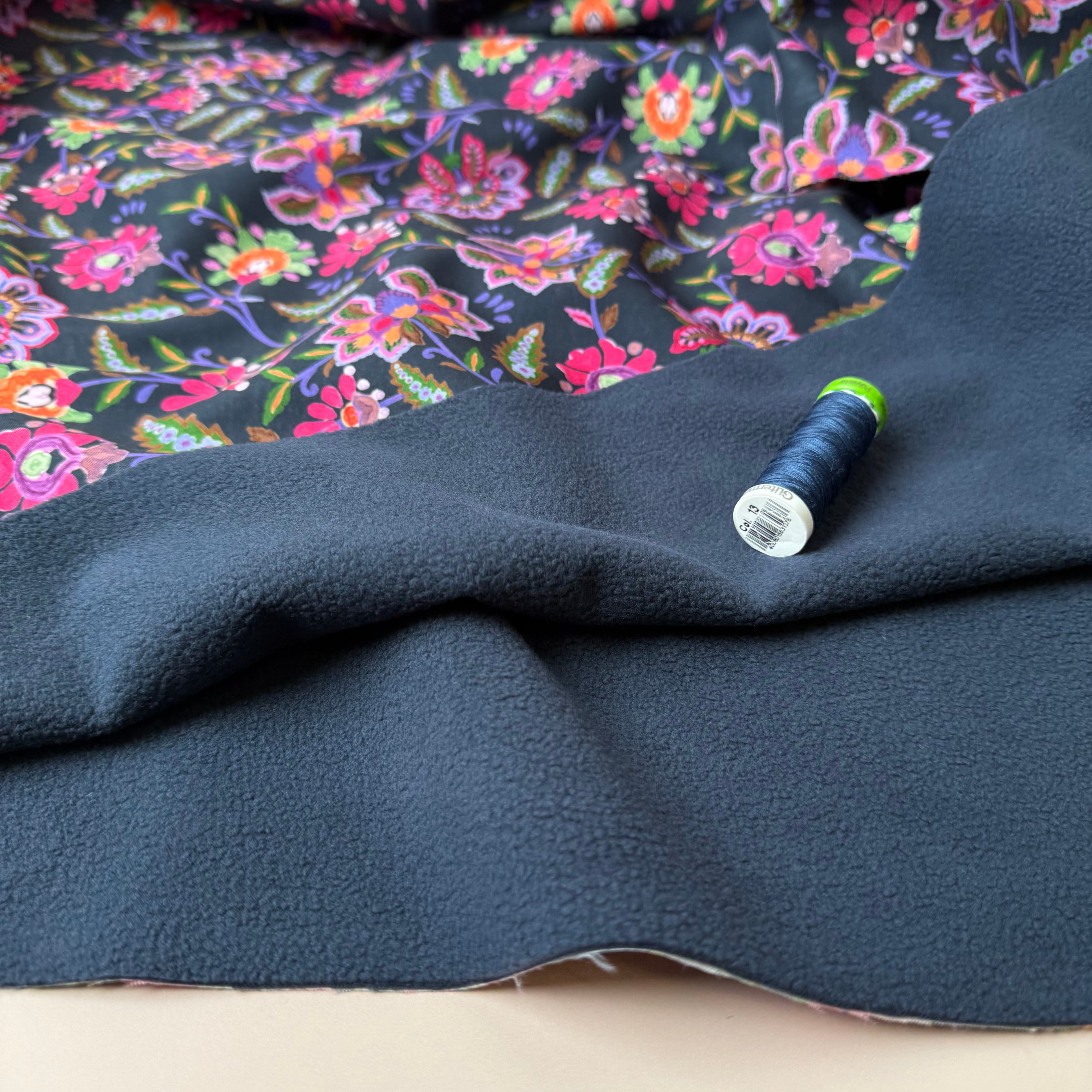Abstract Floral in Navy Soft Shell Fleece Fabric