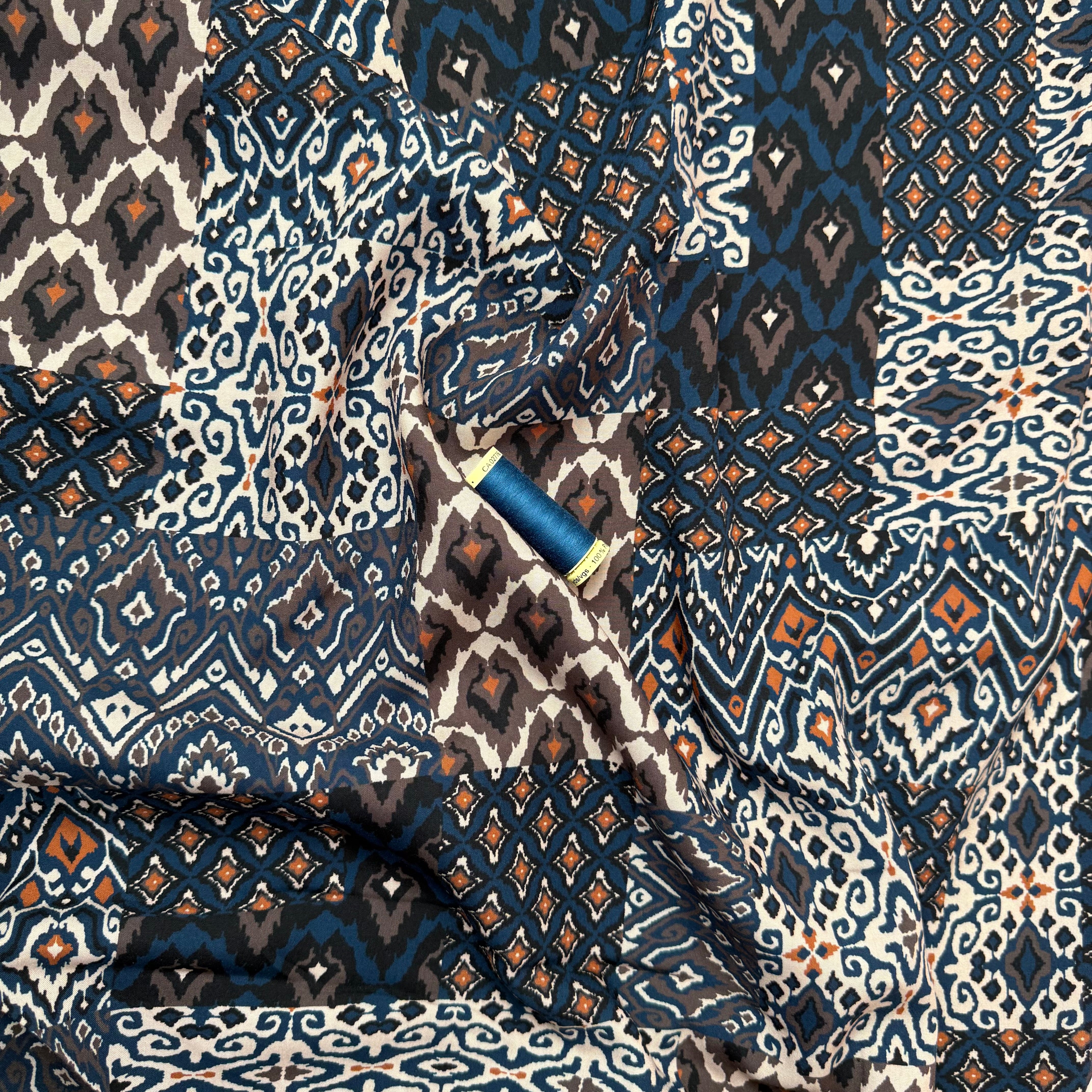Vintage Patchwork Petrol Viscose Poplin Fabric