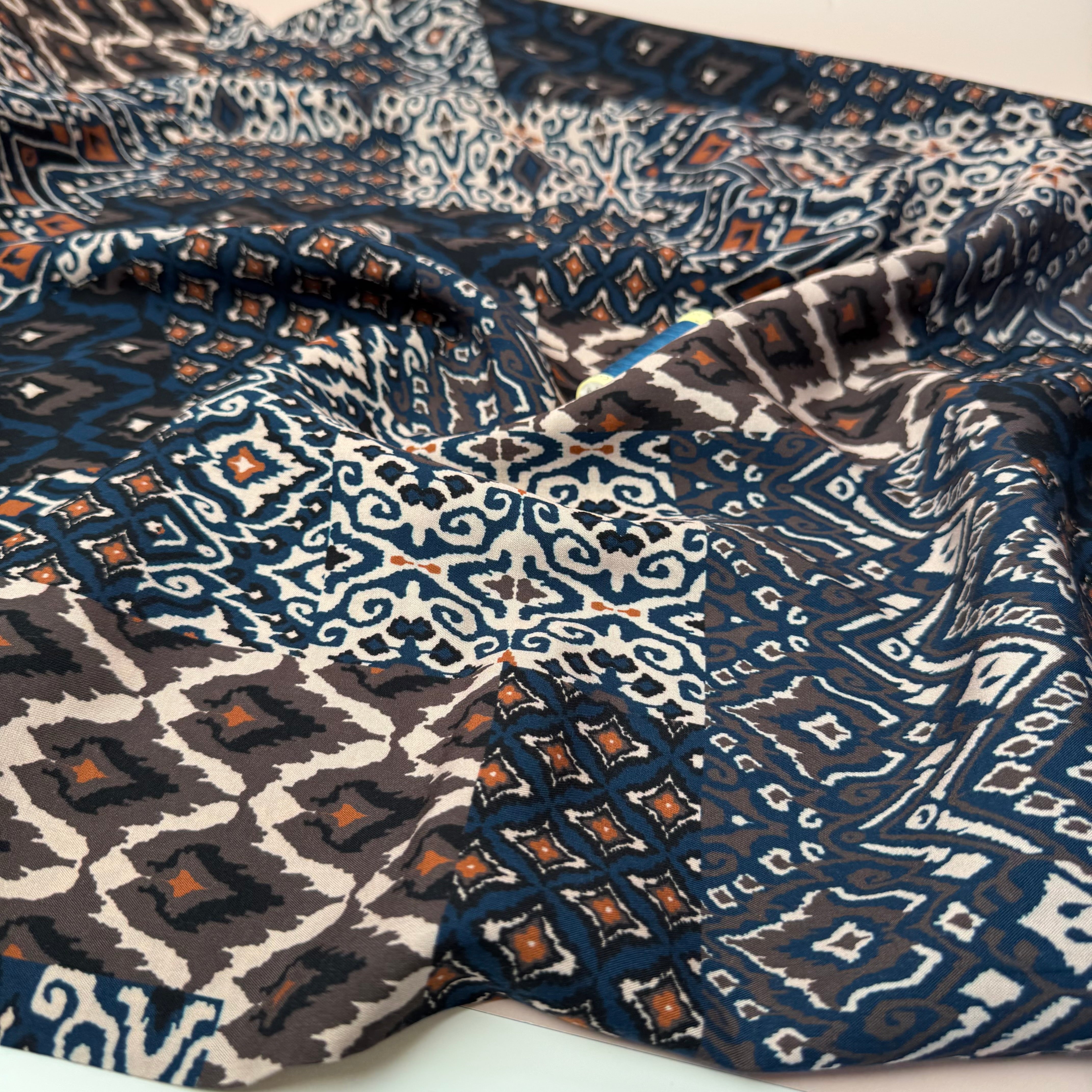 Vintage Patchwork Petrol Viscose Poplin Fabric