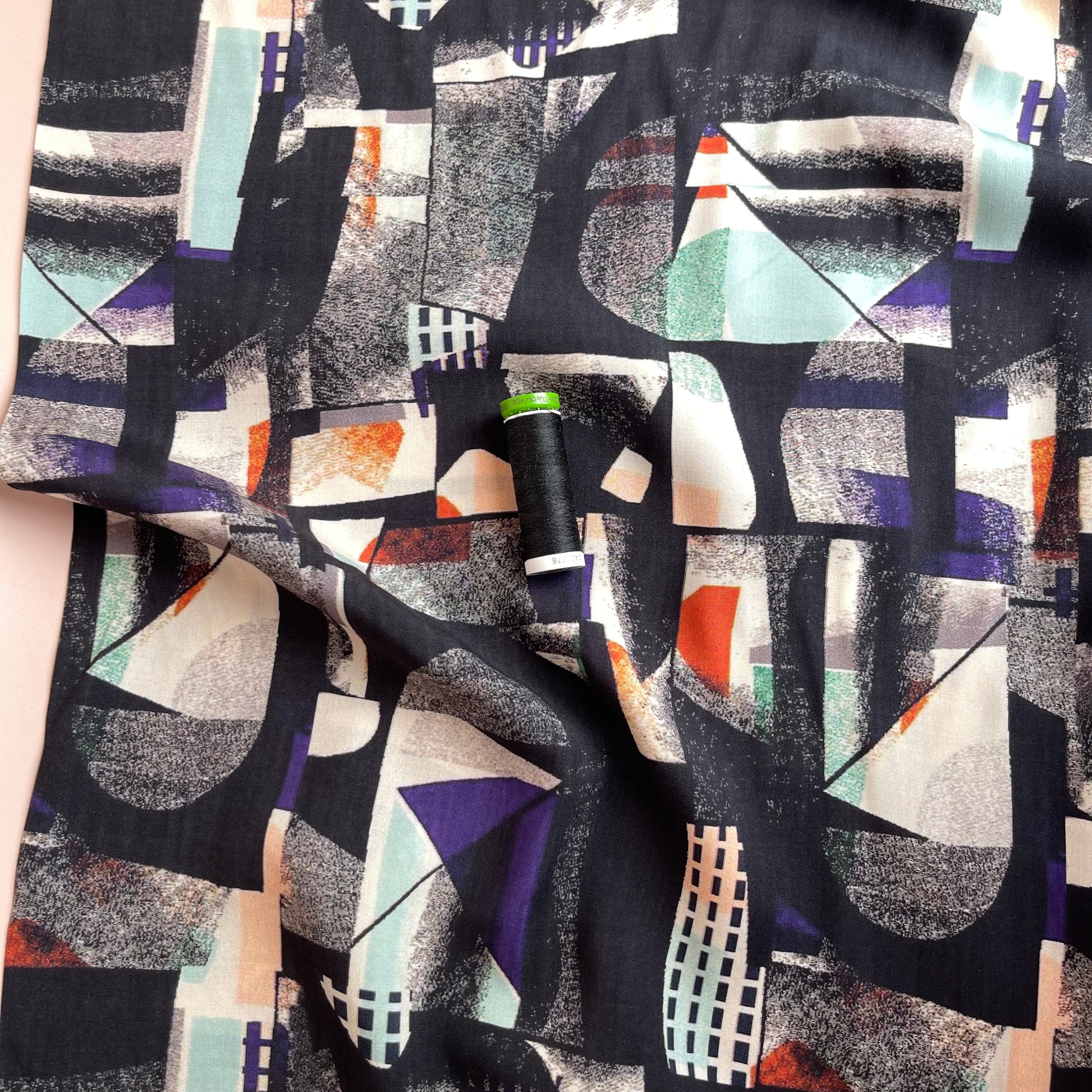 Dark Street Houses Viscose Fabric