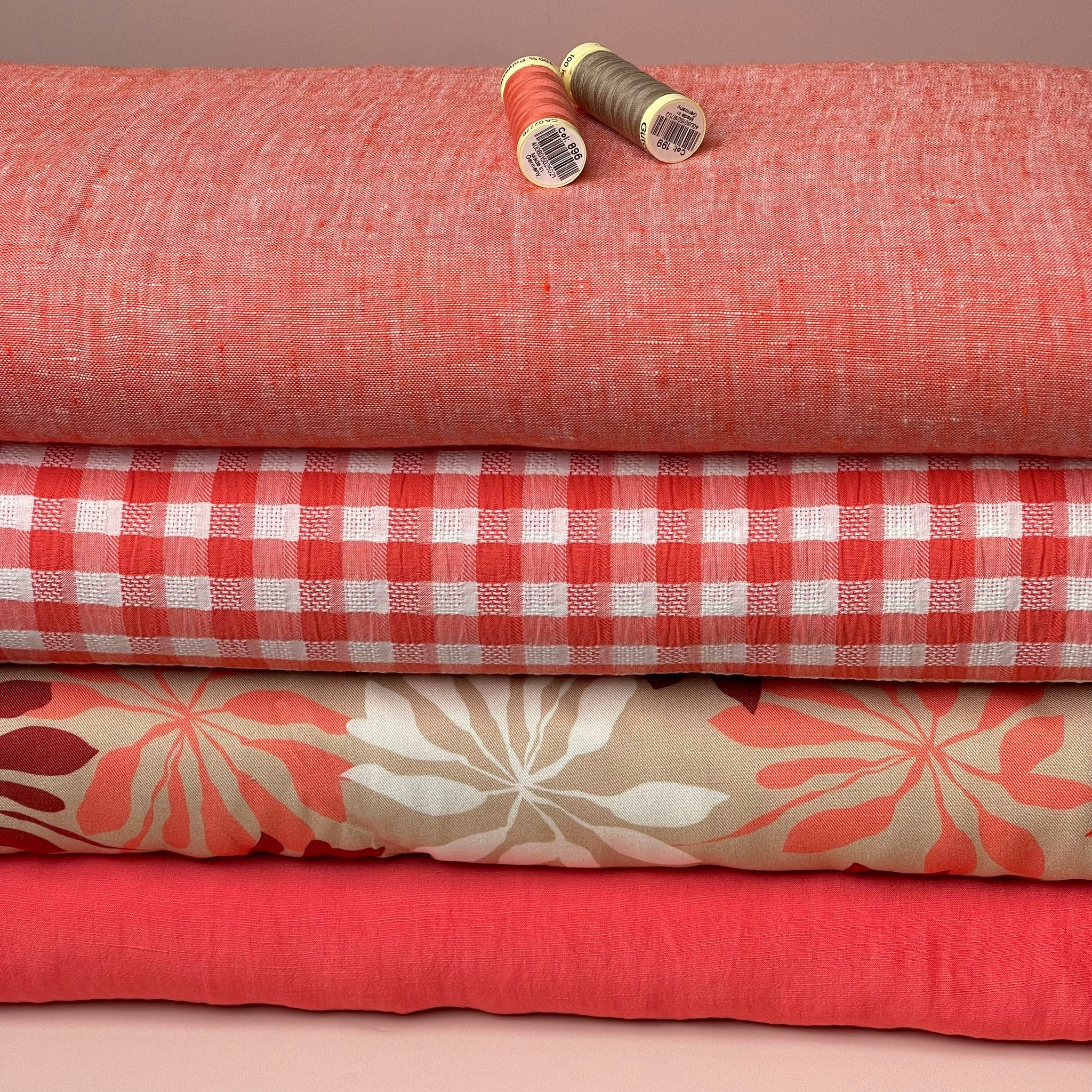 REMNANT 0.42 Metre - Lush Coral Light Viscose Linen Crepe Dress Fabric