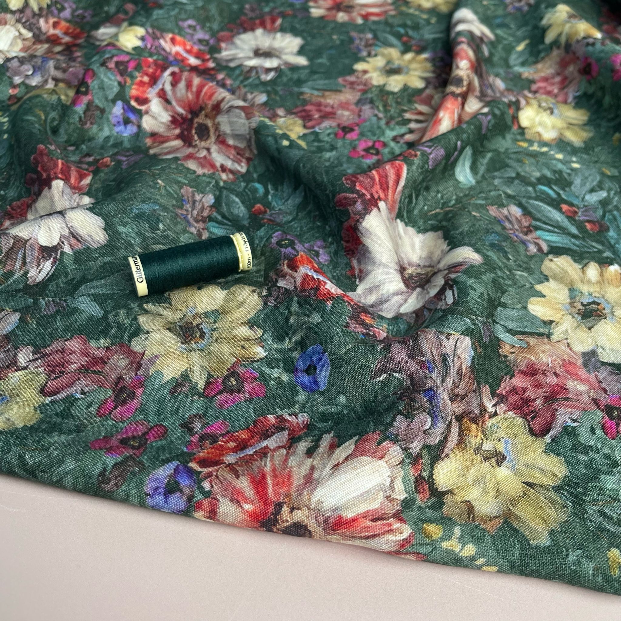 Painted Forest Flowers Viscose Linen Fabric