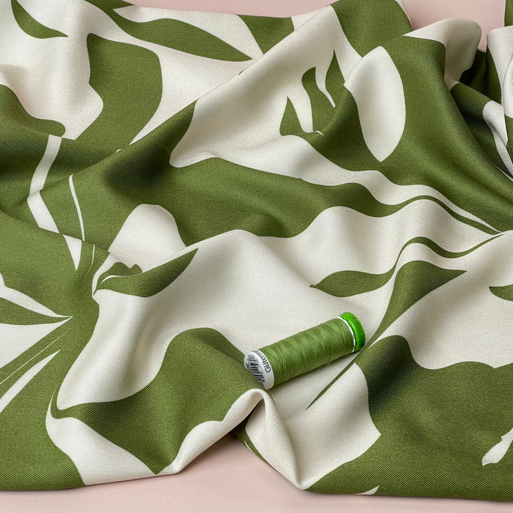 Light & Lush - Bold Leaves in Green Viscose Twill Fabric