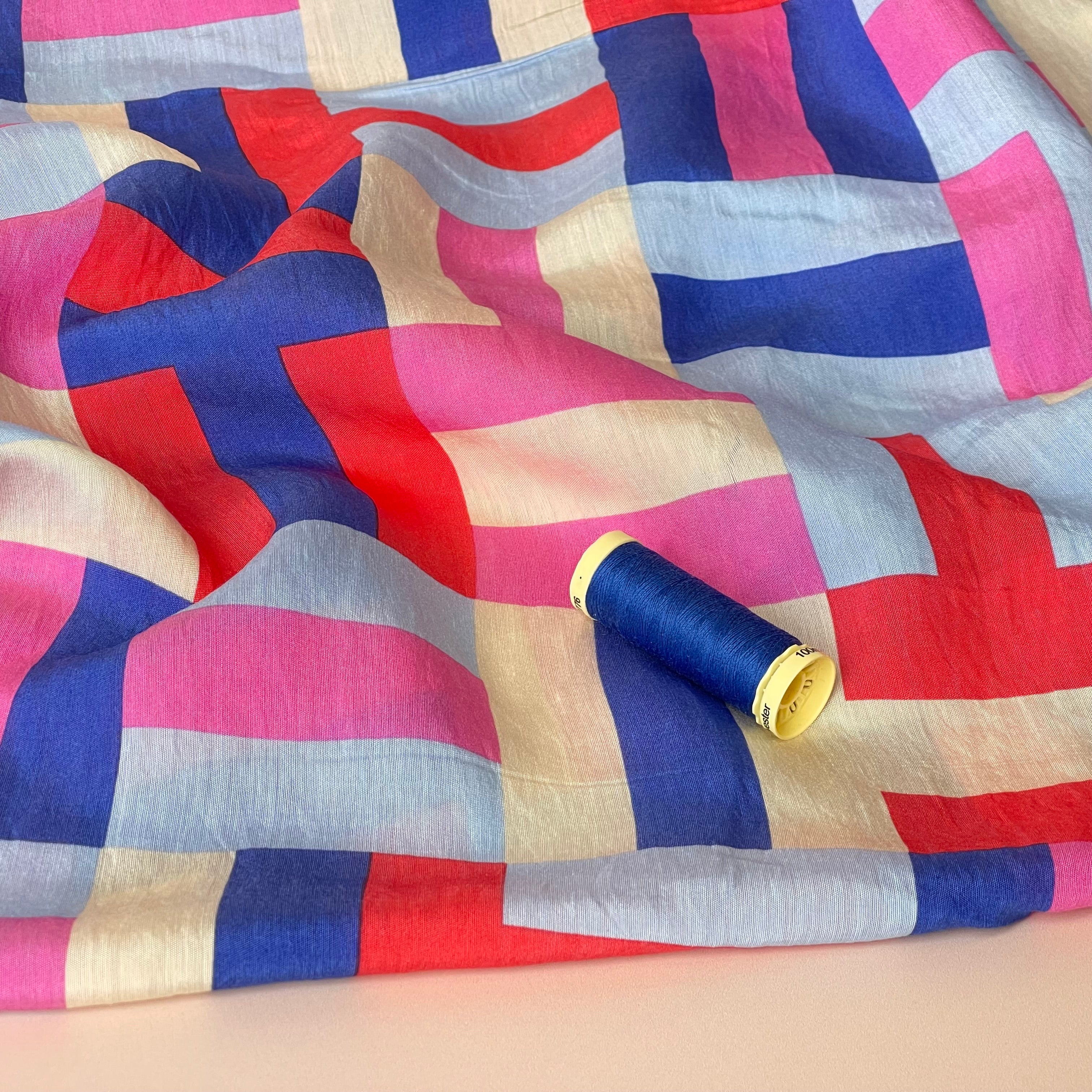 Multicolour Maze Viscose Blend Fabric