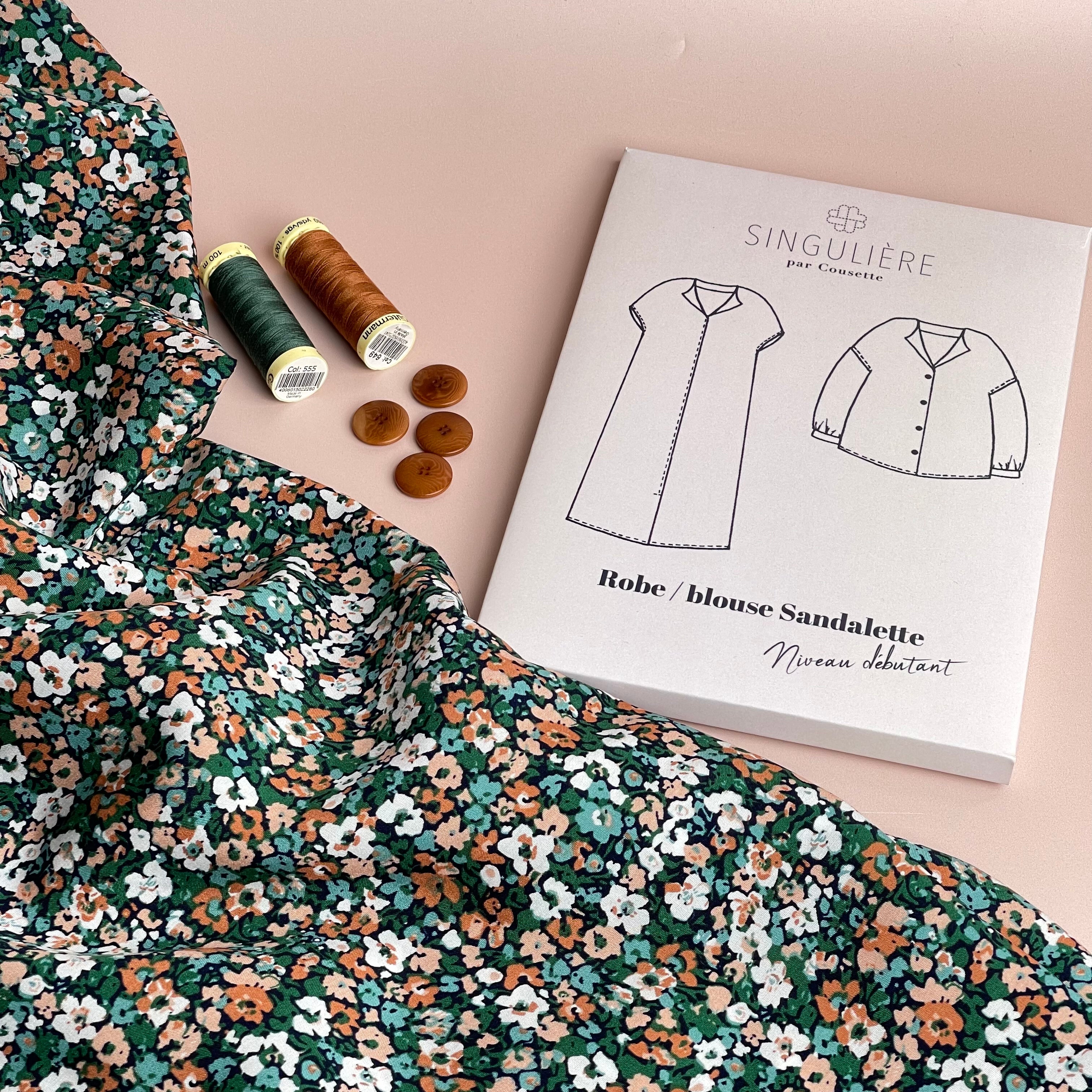 Sewing Kit - Sandalette Blouse and Dress in Ditsy Meadow Green Viscose Poplin
