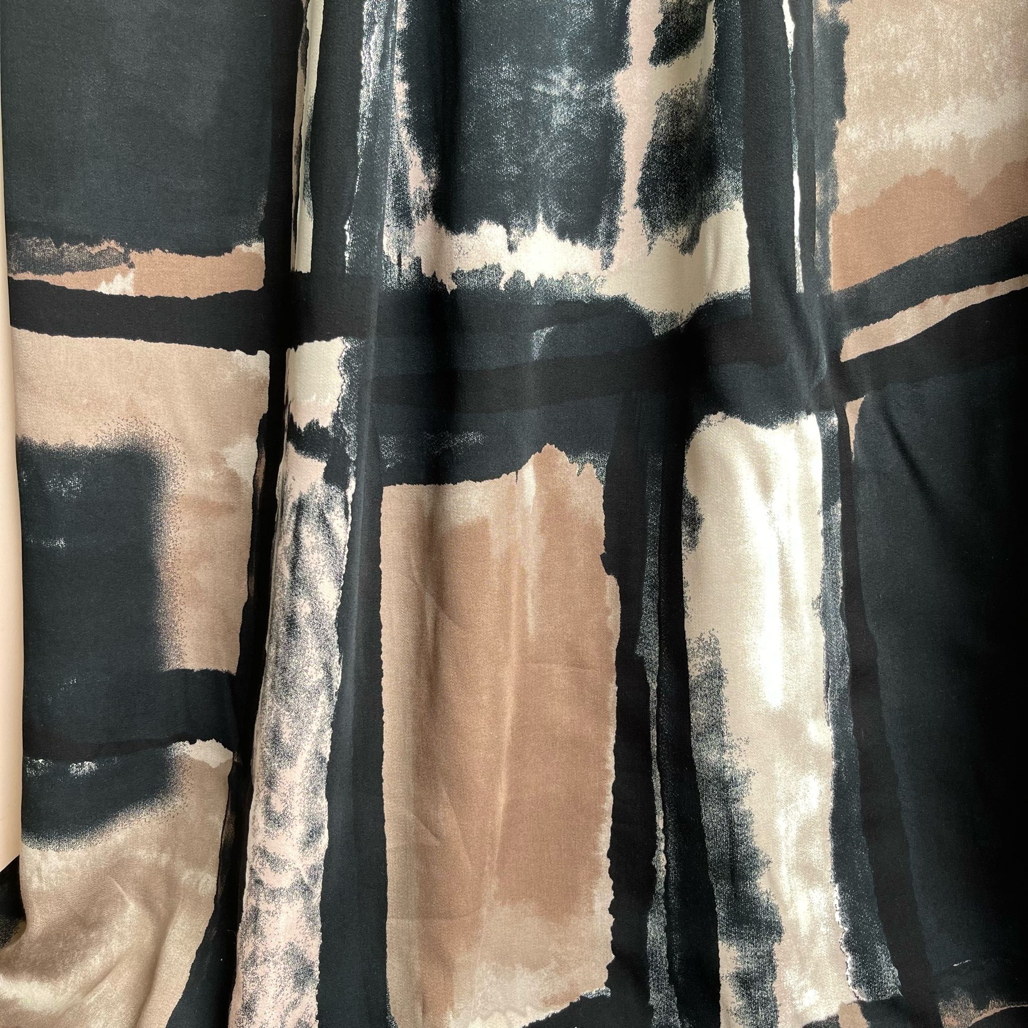 Artists Canvas in Beige and Black Viscose Sateen Fabric