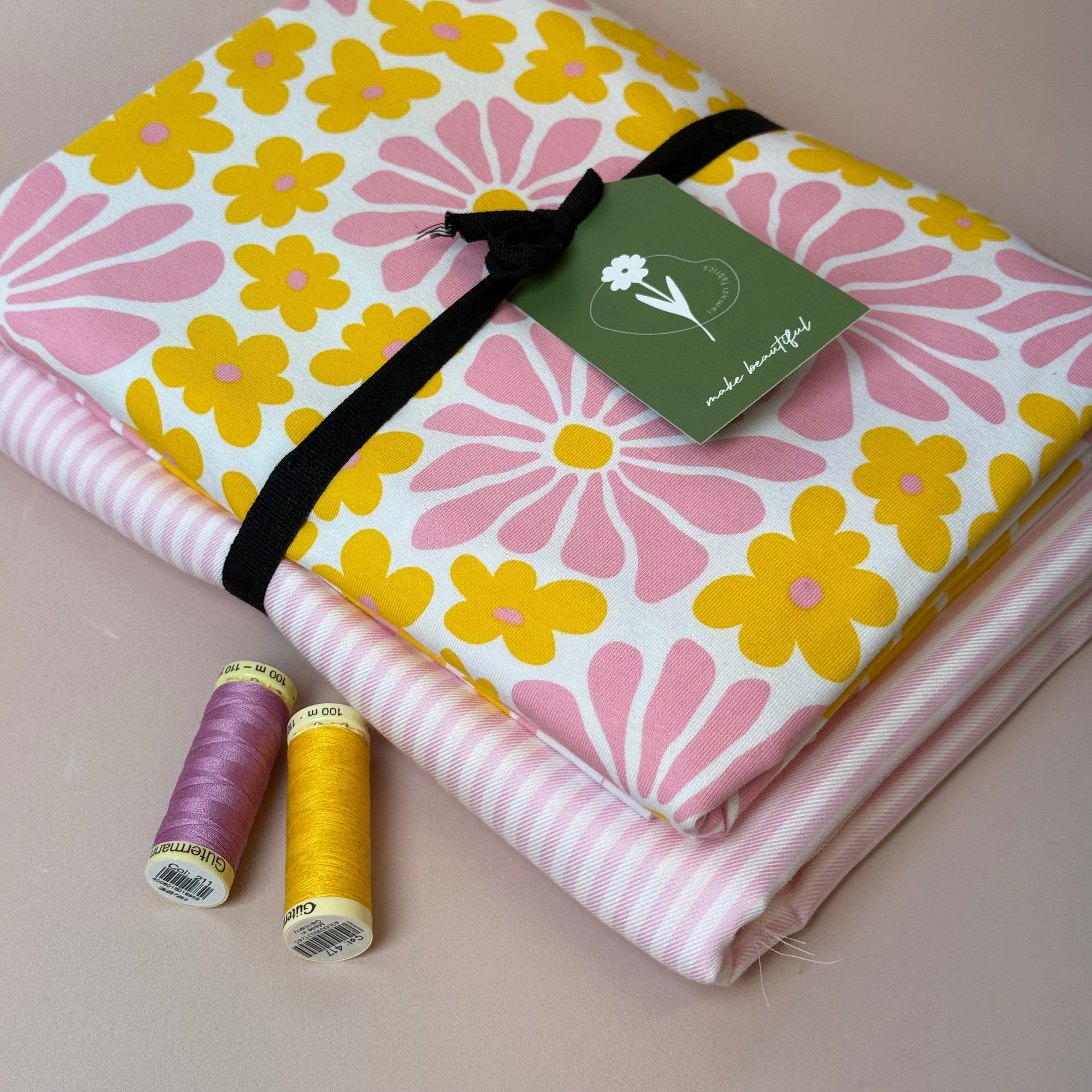 Limited Edition - Luxury Pyjama Kit with Pink Stripe Cotton and Flower Jersey