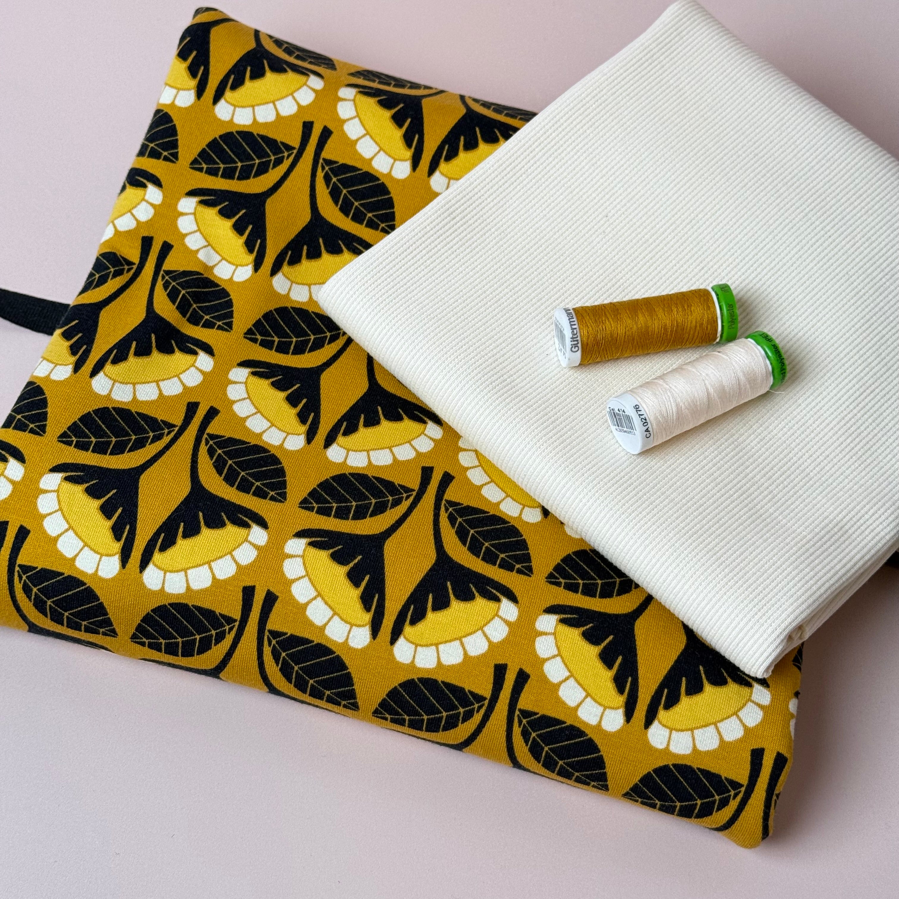 Colour Bundles - Monochrome Flowers Ochre Sweatshirt & Ribbing