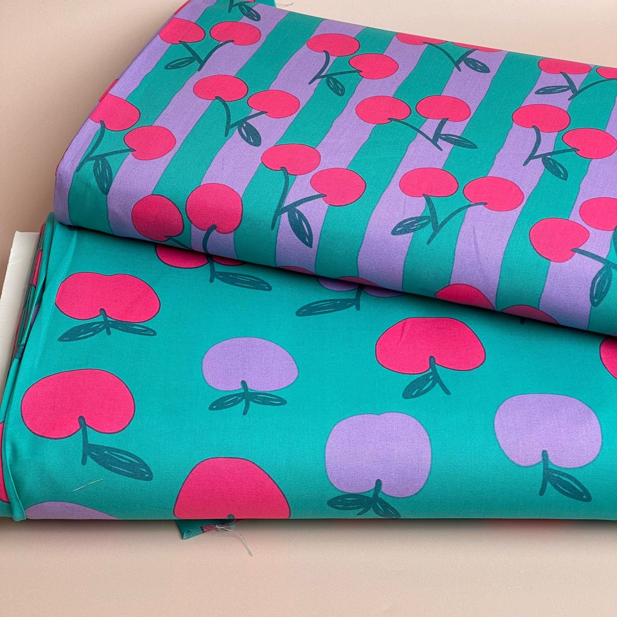 Funky Apples on Teal Cotton Poplin Fabric