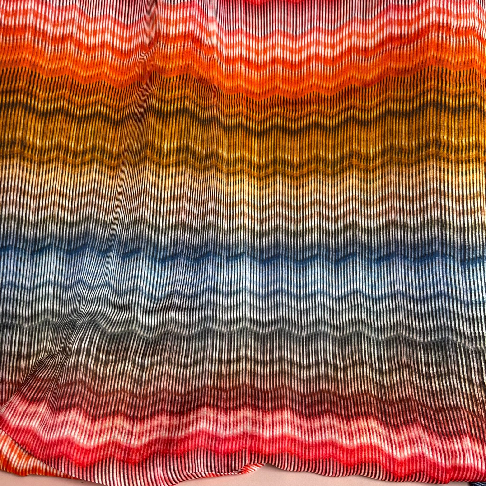 Hazy Waves in Sunset Viscose Sateen Fabric