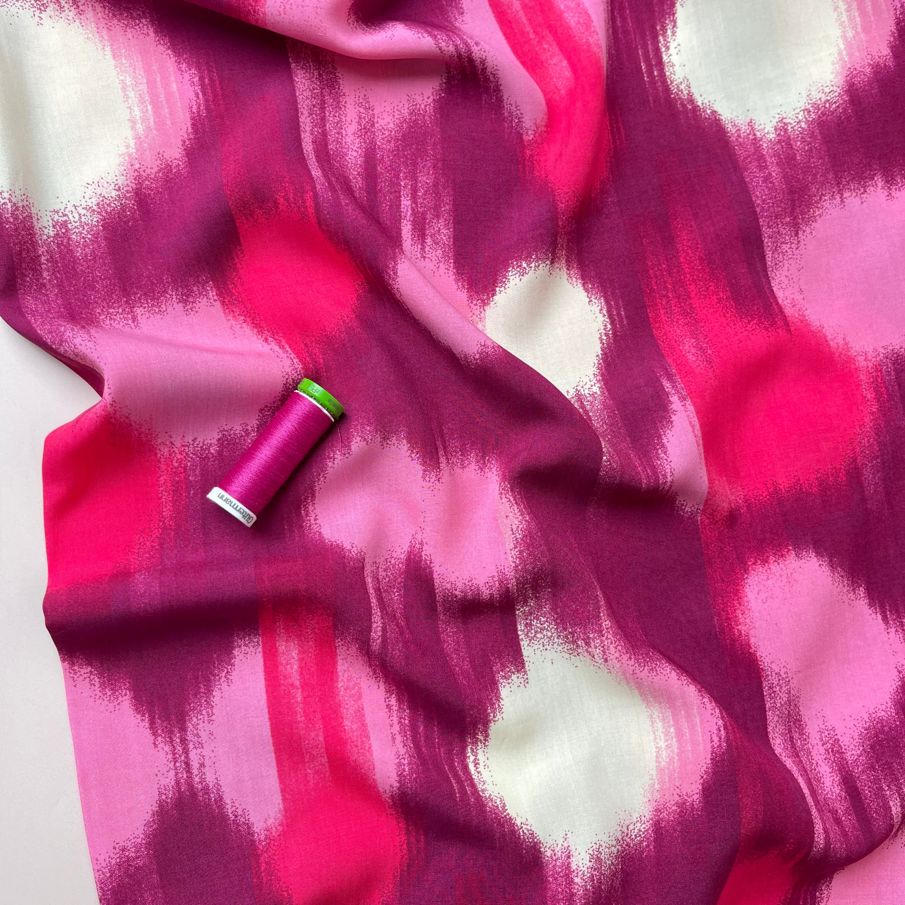Painterly Spots Pink Viscose Poplin Fabric