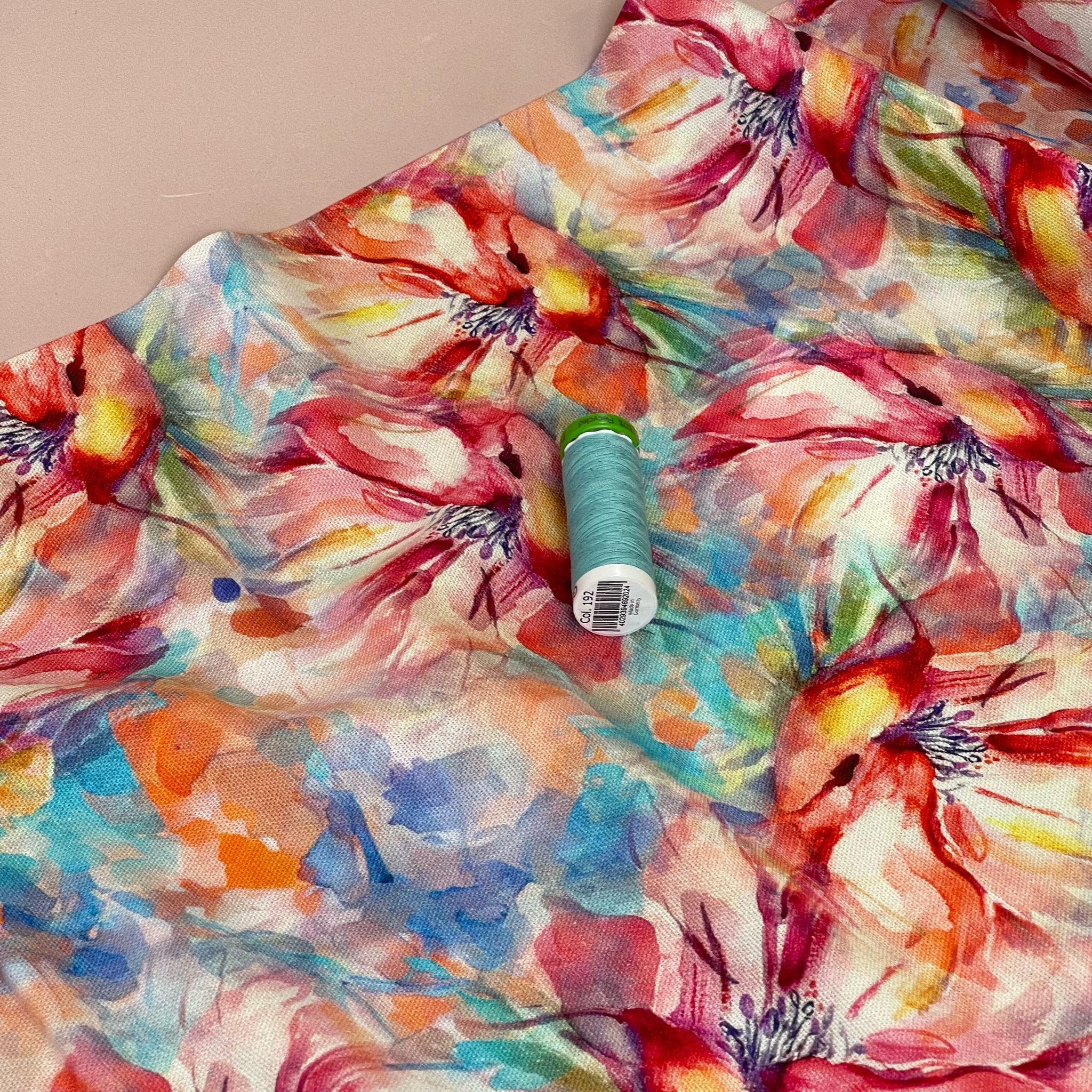 Watercolour Lily Bouquet Viscose Linen Fabric