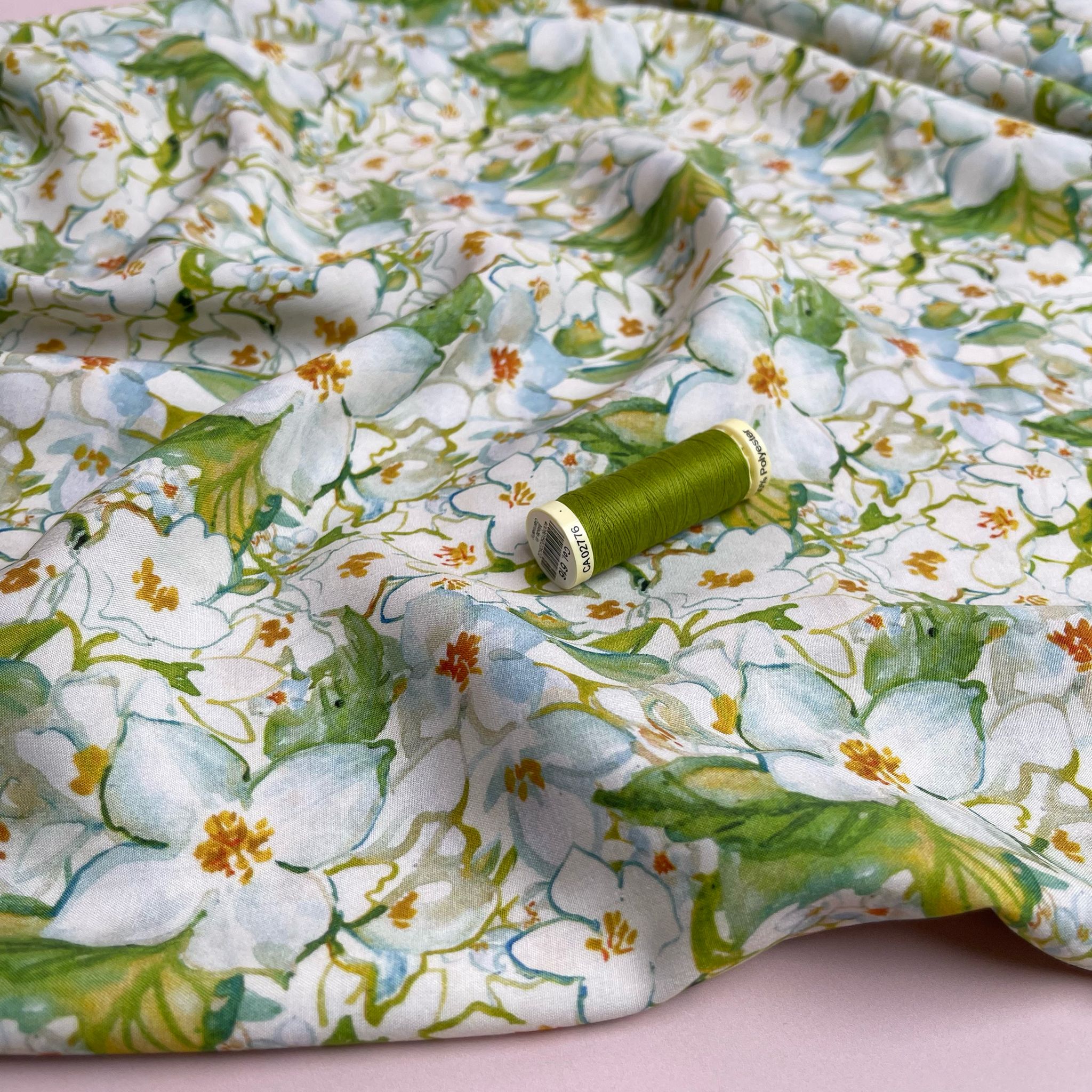 Spring Green Florals Viscose Fabric