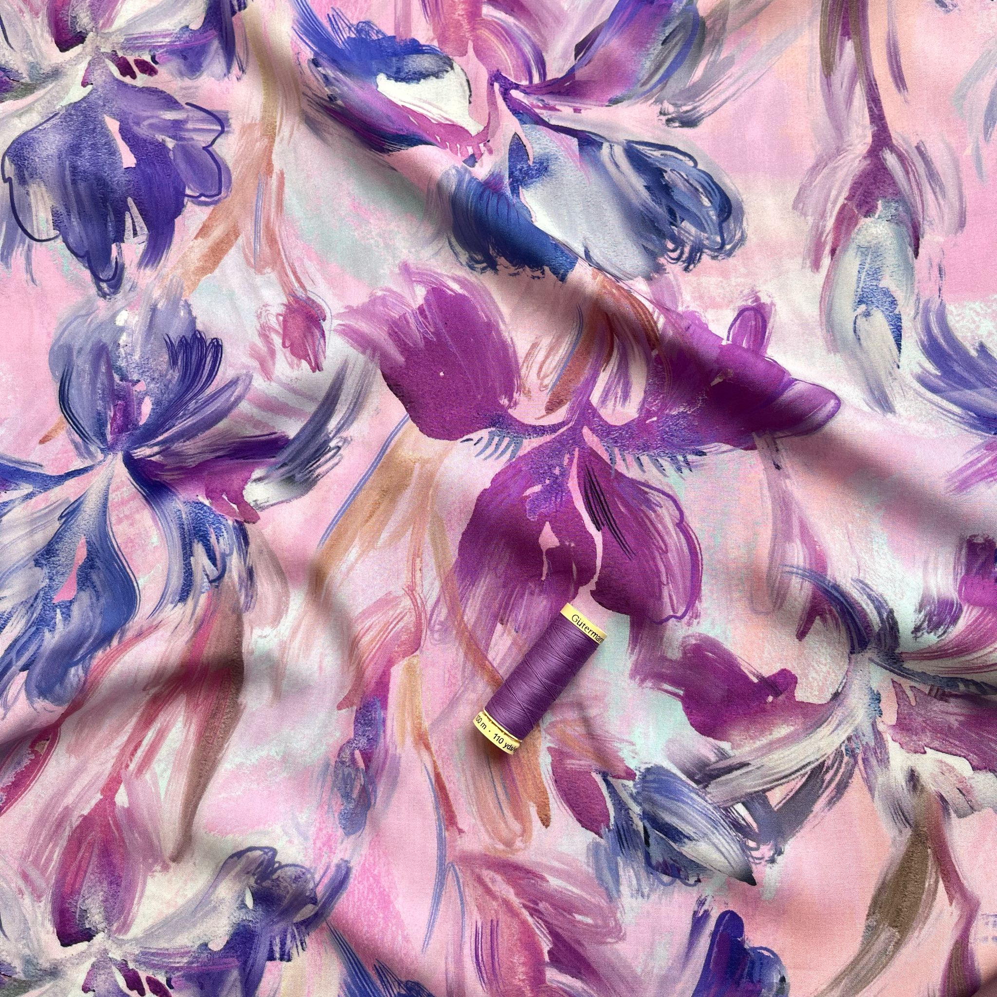 REMNANT 0.59 Metre - Watercolour Tulips Viscose Fabric