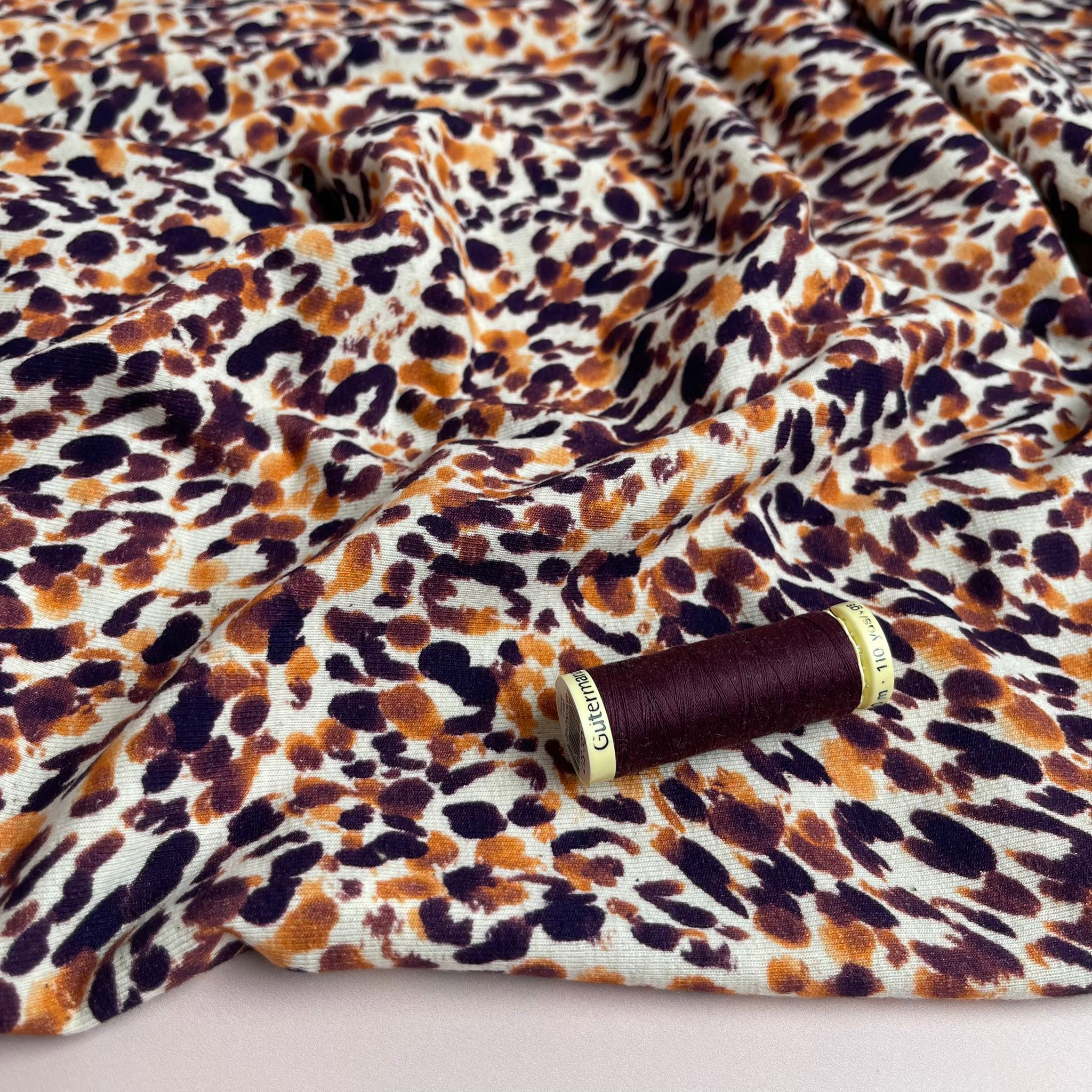 Orange Leopard Linen Cotton Jersey