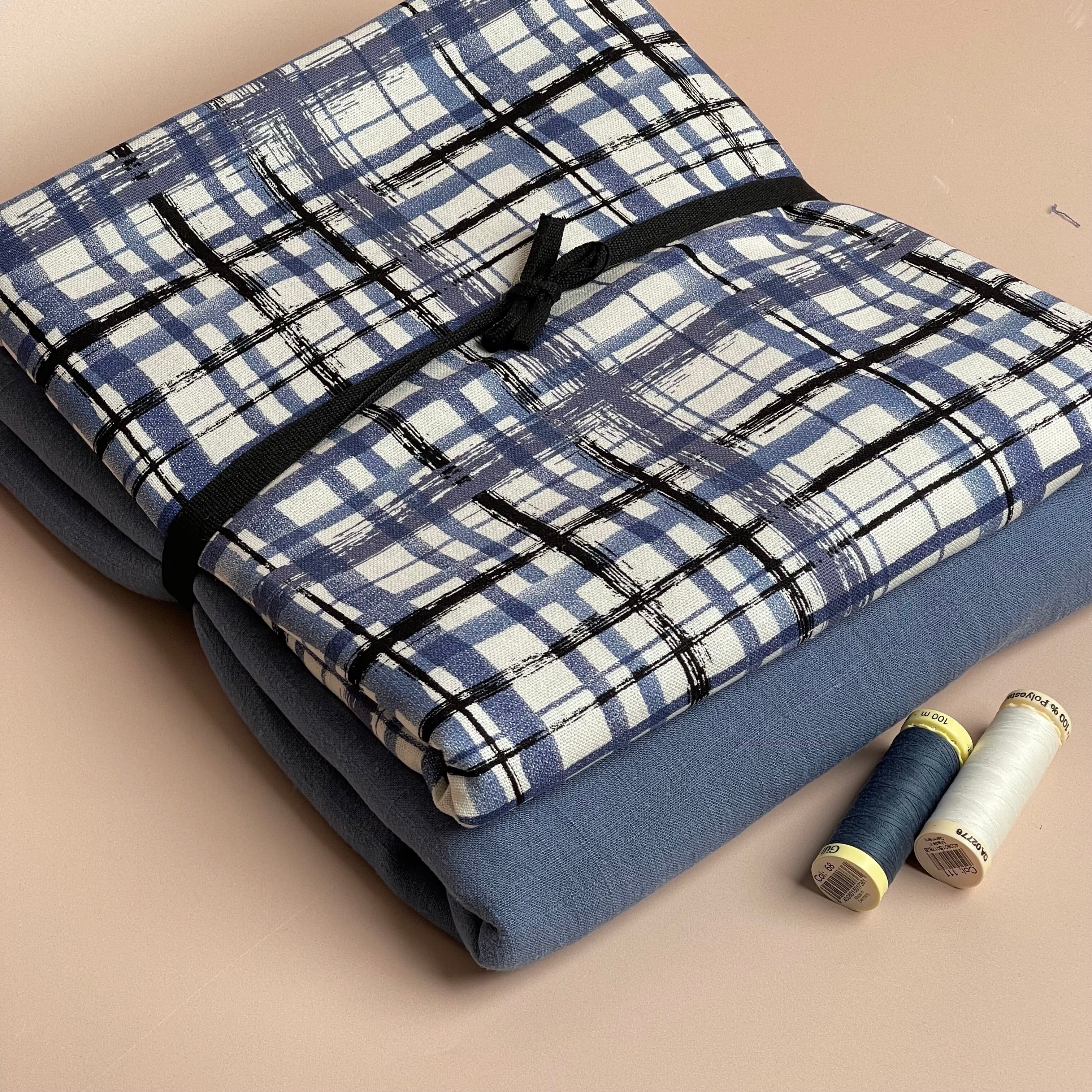 Make an Outfit Colour Bundle - Hand painted Check Viscose Linen with Flow Linen